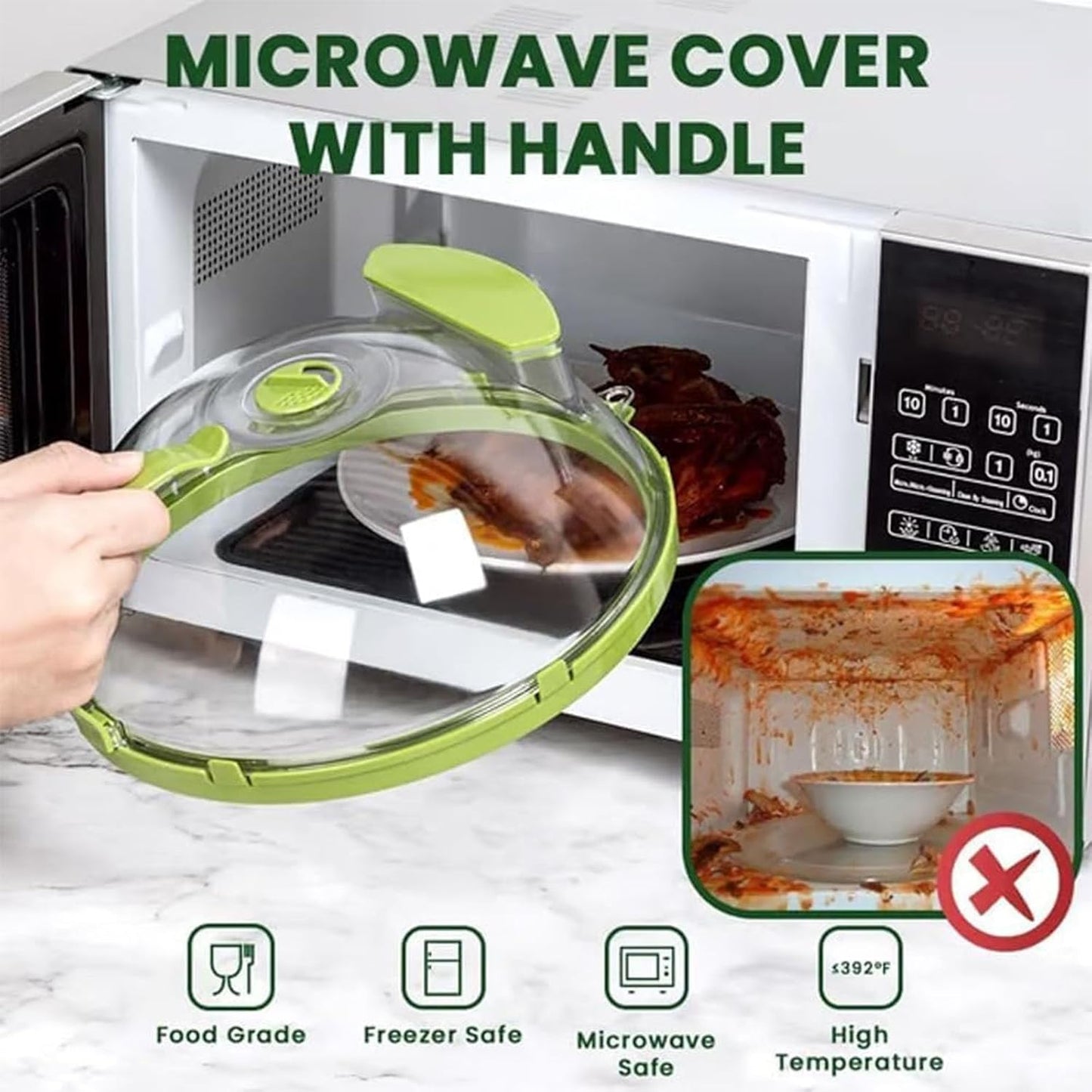Steam And Reheat Microwave Cover, Microwave Splatter Cover, 2-In-1glass Microwave Cover For Food, Adjustable Steam Hole, Food Water Storage Box, Splash-Proof Design For Cooking (A)
