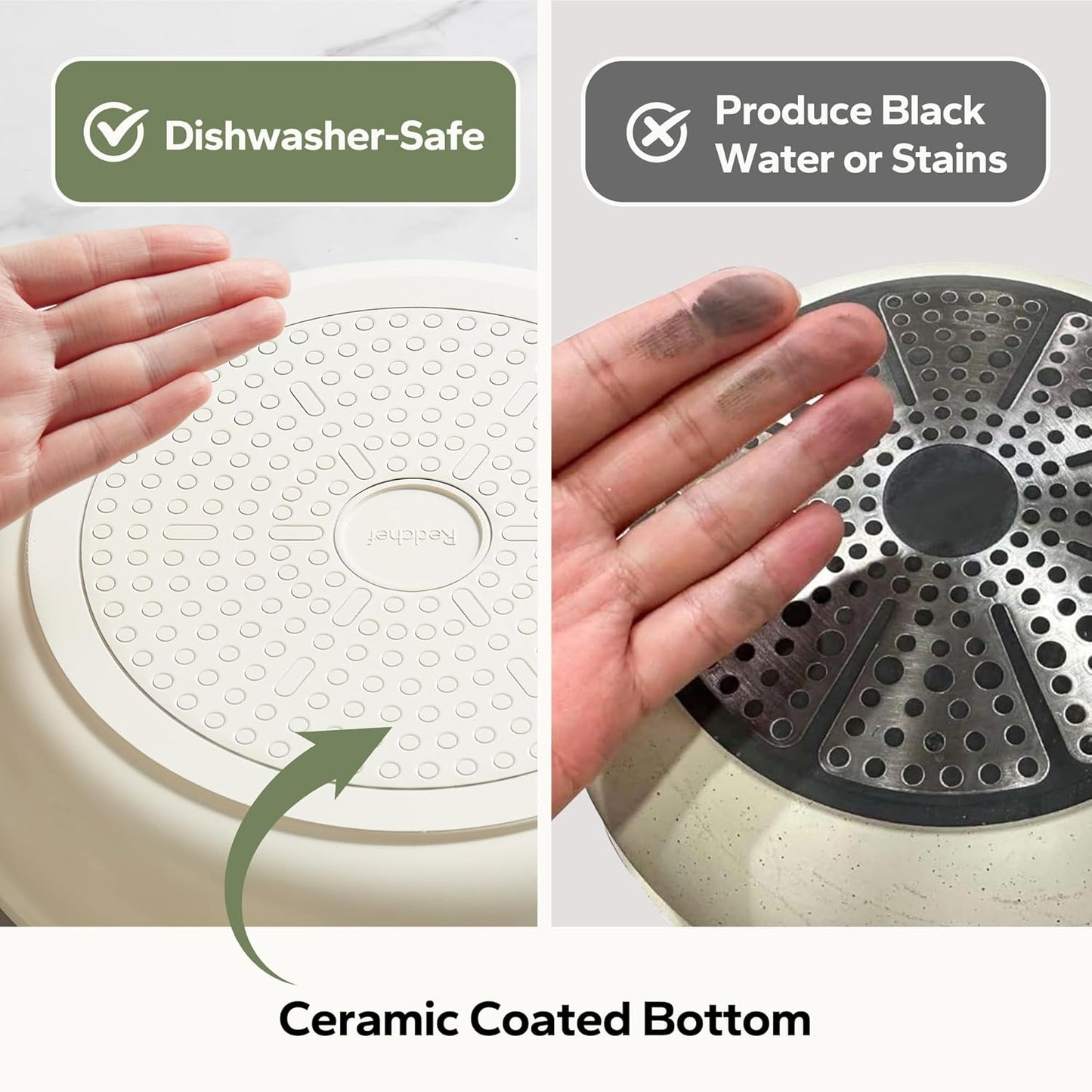 Redchef Ceramic Pan Nonstick, Nonstick Frying Pan, Large Fry Pans, PFAS & PFOA-Free, Non-Toxic, Induction Compatible Pans, Ergonomic Handles, Suitable for All Stove, Beige White, 11"