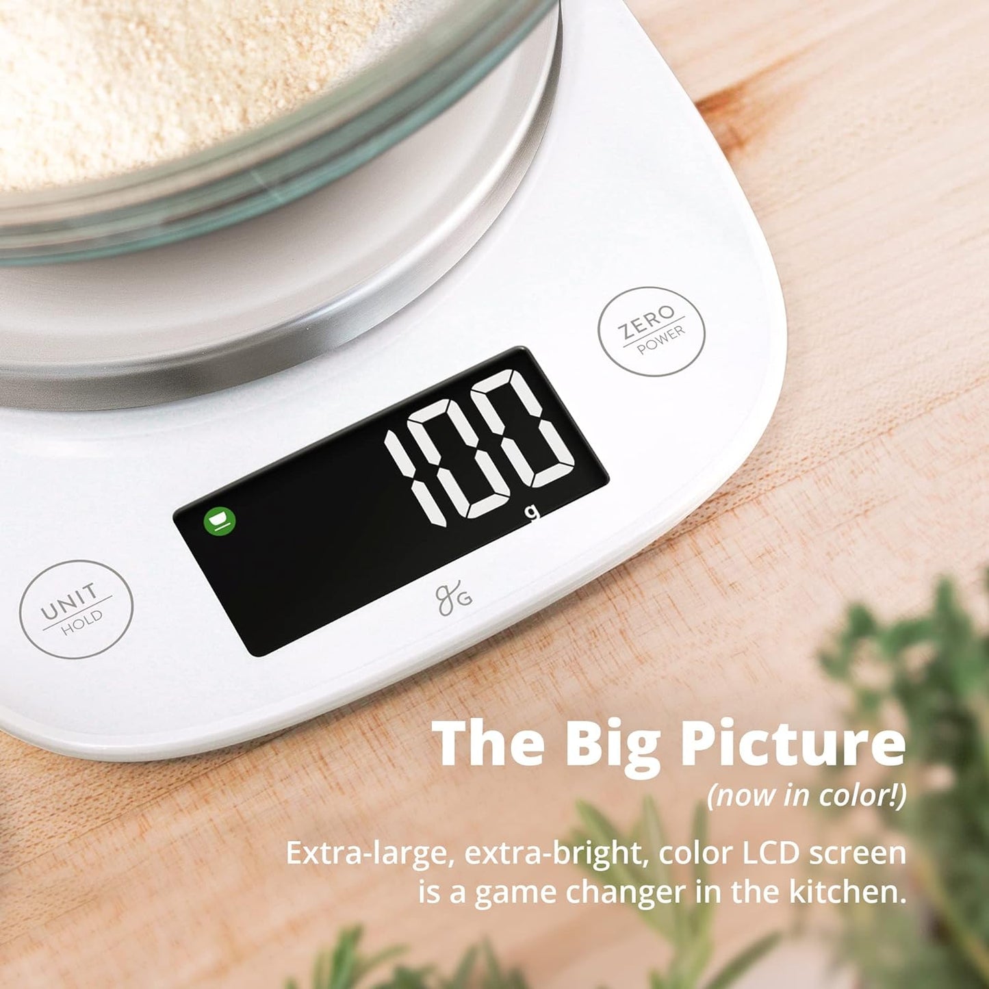 Greater Goods Digital Kitchen Scale with LCD Display, Weighs in Grams and Ounces, Batteries Included, Weighs up to 11 Pounds, White (No Bowl)