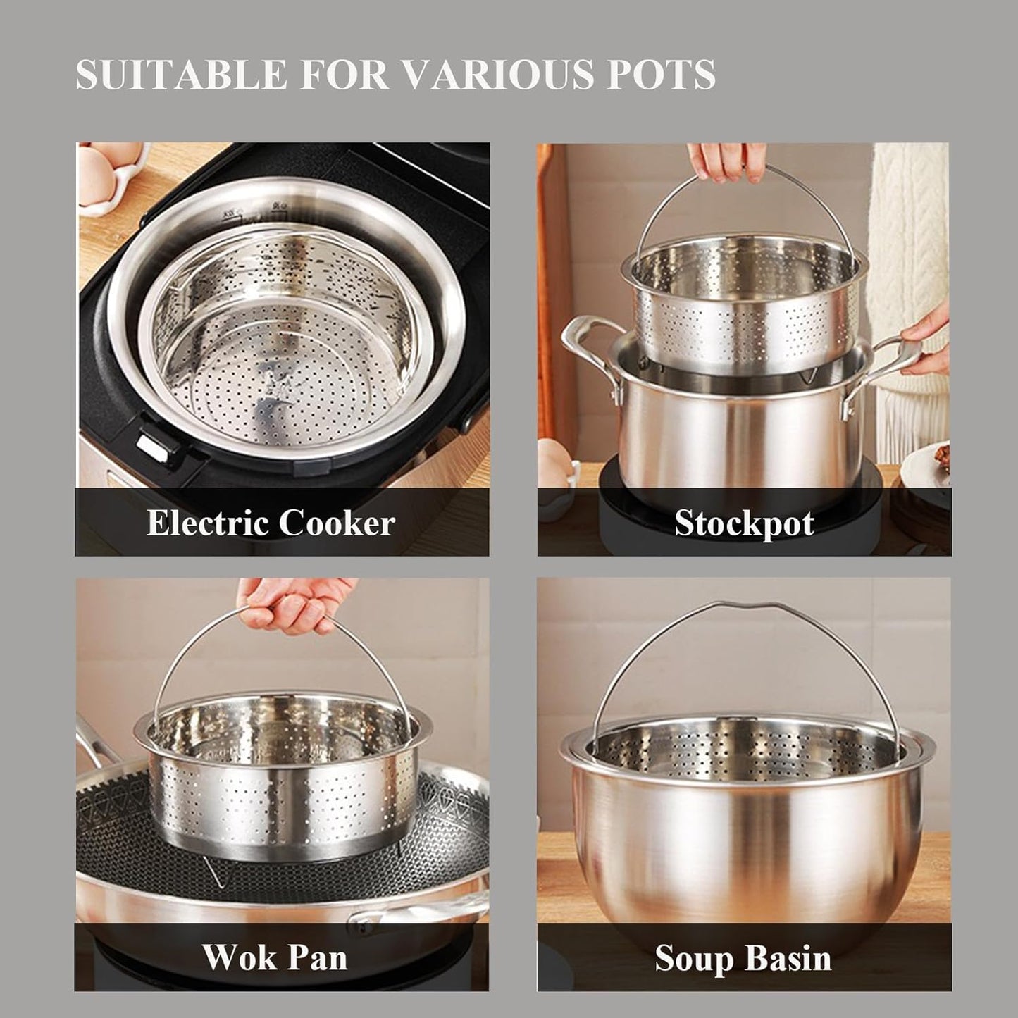 Vegetable Steamer Basket, Veggie Steaming Basket for Cooking, Stainless Steel Steamer Insert for Pot, 7.9 inch