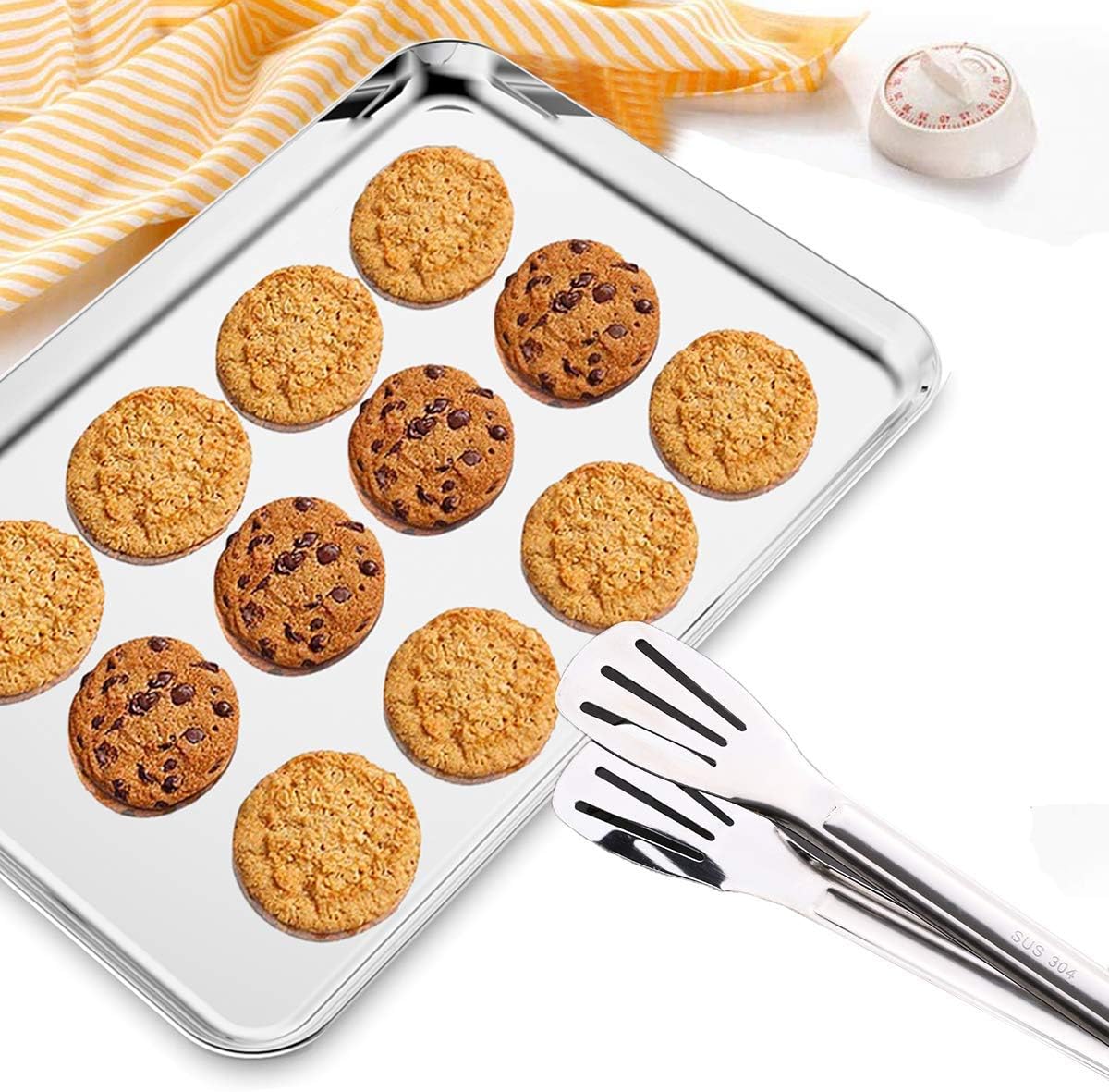 Baking Sheet Set of 2, Wildone Stainless Steel Baking Tray Cookie Pan, Size 20 x 14 x 1 Inch, Non Toxic & Heavy Duty & Easy Clean