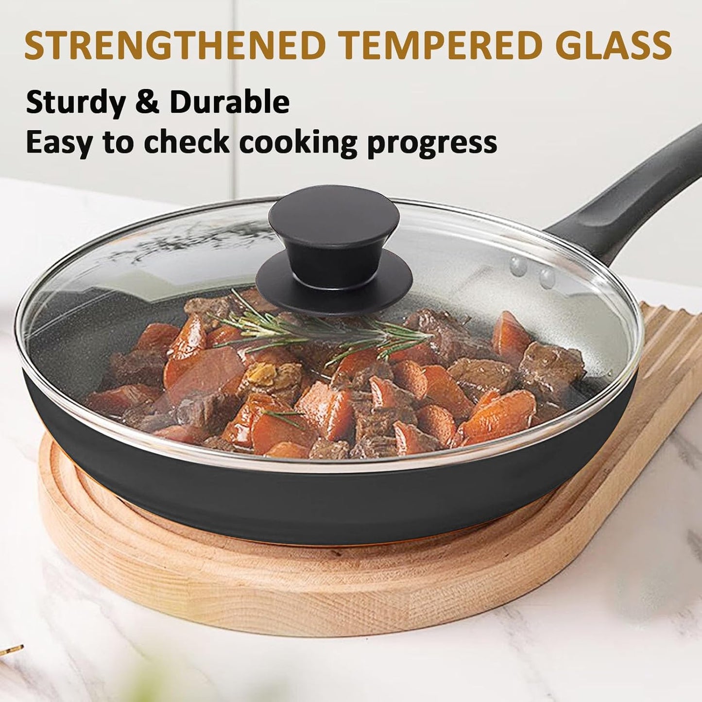 Glass Lid for Cast Iron Pan, Frying Pan, Skillet, Saute Pan, Tempered Glass Cover with Heat Resistant Handle (Stainless Steel Rim, 12.5"/32cm)