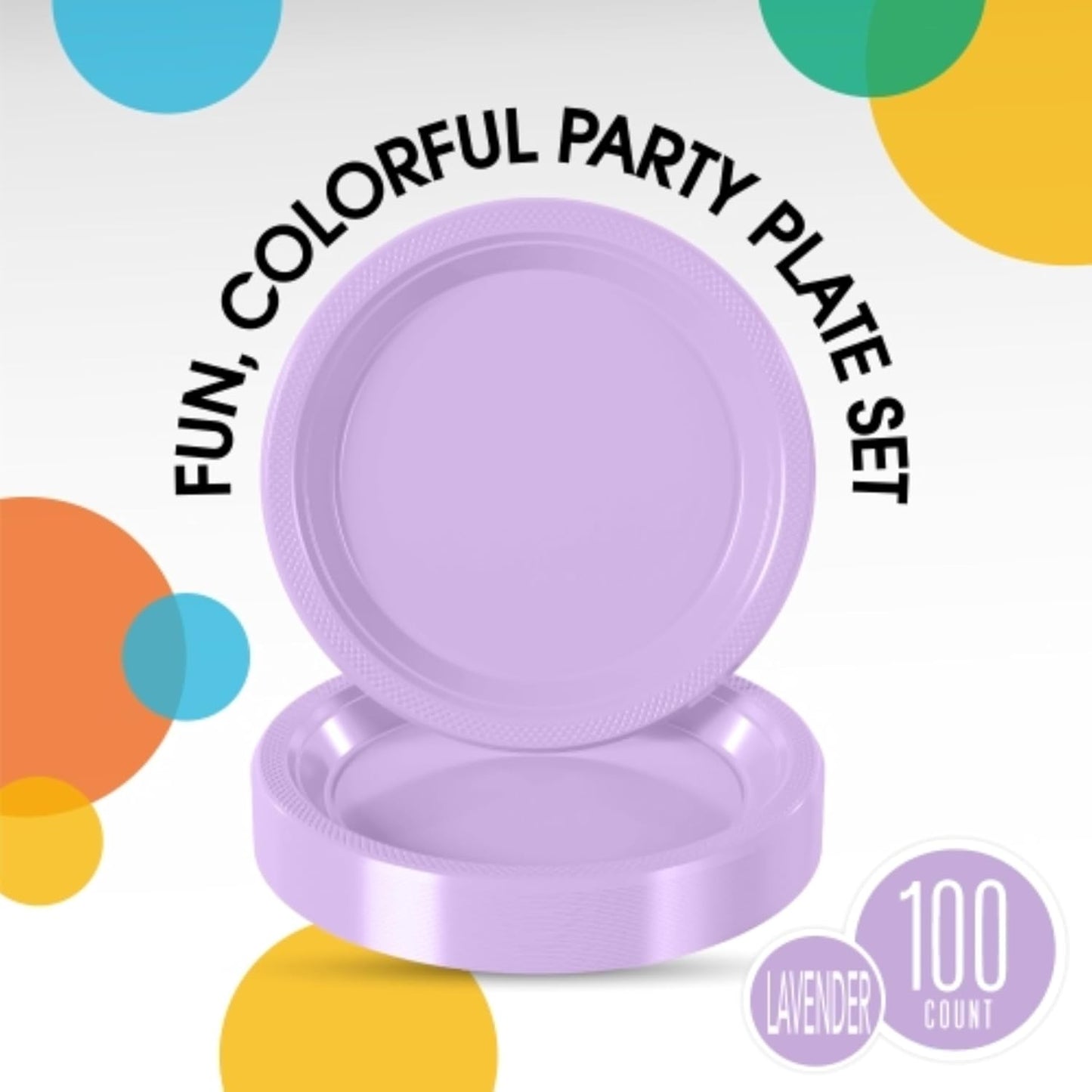 Exquisite Party Solids Lavender Plastic Plates For Party 9" Lavender Disposable Plates Heavy Duty Supplies 100 Pcs Plastic Dinnerware Sets Heavy Duty 350 GSM Disposable Dinnerware Set