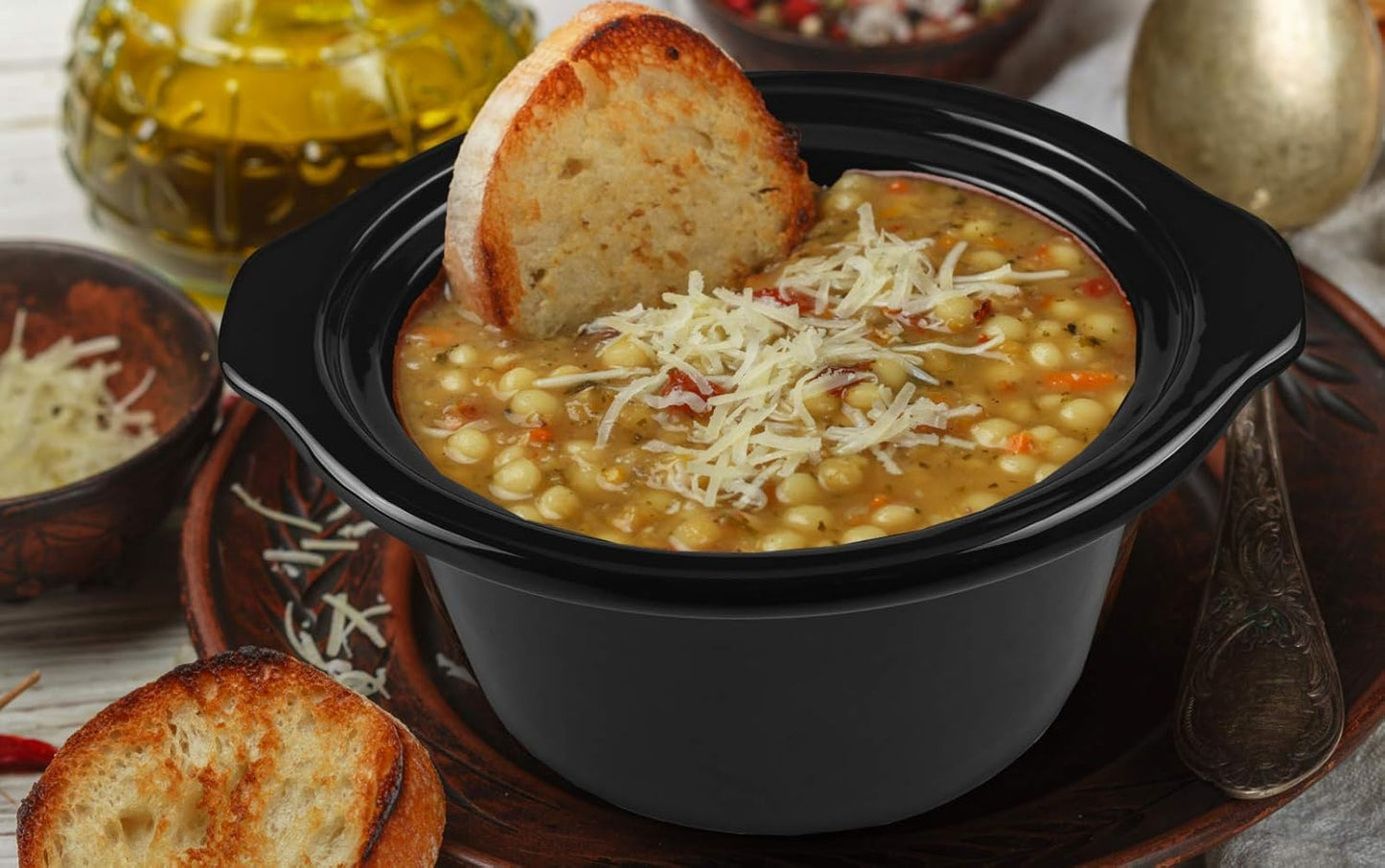 Courant Small Slow Cooker 1.6 QT, 3 Heat Settings, Removable Ceramic Pot" Easy Clean, Dishwasher Safe, Mini Slow Cooker, Stainless Steel