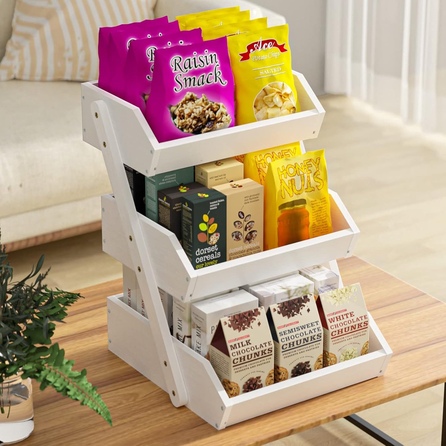 G.a HOMEFAVOR Fruit Basket for Kitchen, 3-Tier Fruit Bowl for Kitchen Counter, Vegetable Storage Stand for Fruit Shop, 15 mm Thickness (WHITE)