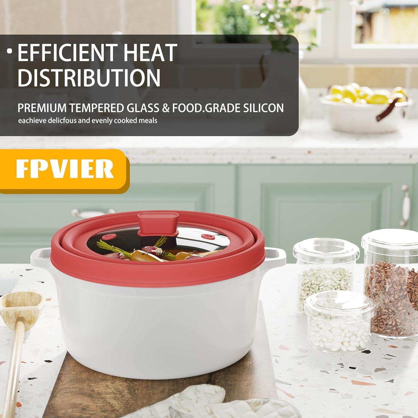 Microwave Splatter Cover, Vented Silicone and Glass Cover Splatter Guard Lid, Food Collapsible Plate Cover Lid with Easy Grip Handle. (Red, 9 inch)