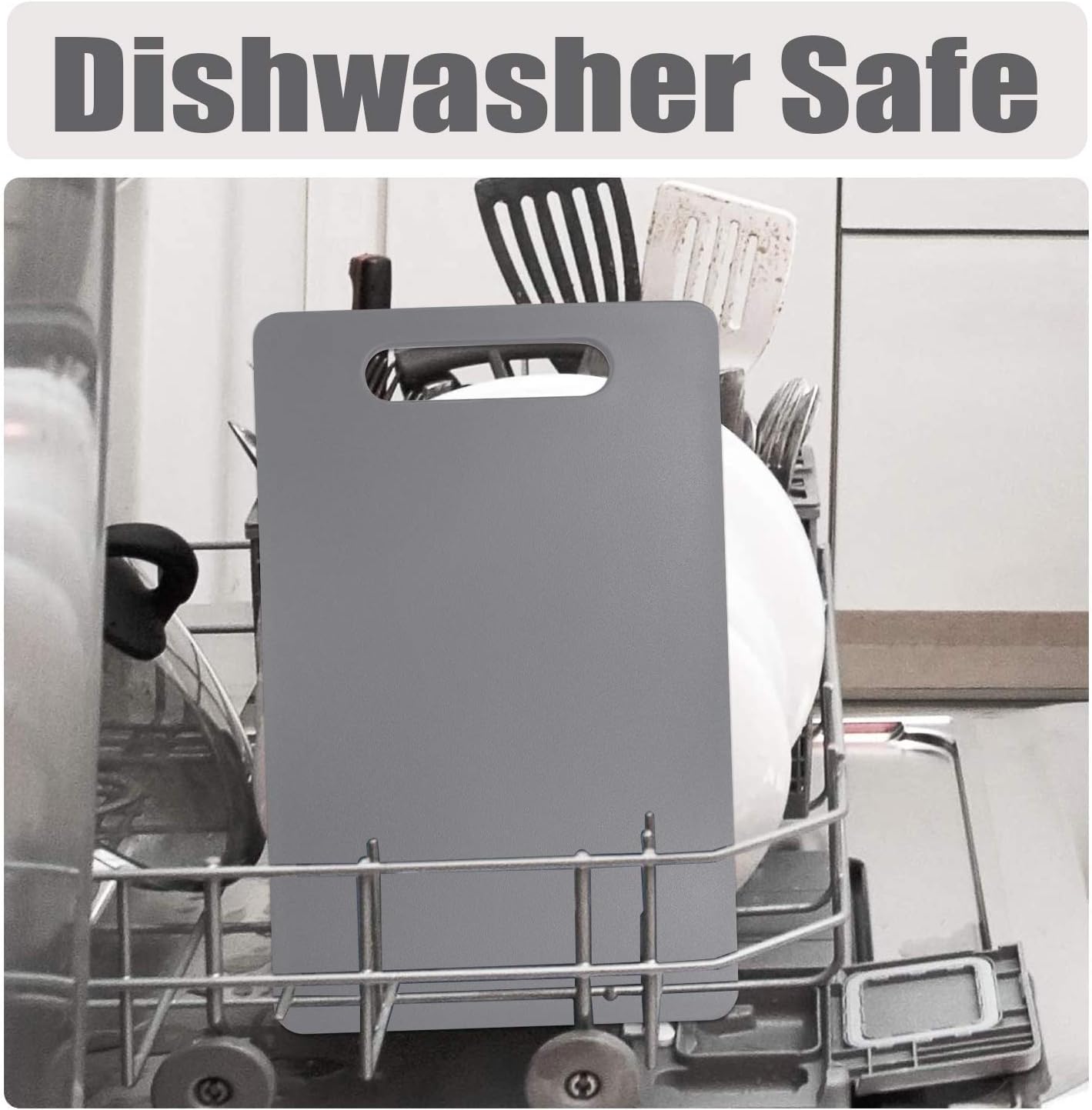 Fotouzy Plastic Utility Cutting Board with Handles, Food Safe PP Material, BPA Free, Dishwasher Safe, Thick Chopping Board, Large Size, Easy Grip Handle, for Kitchen (Gray), 15.5" X 10"