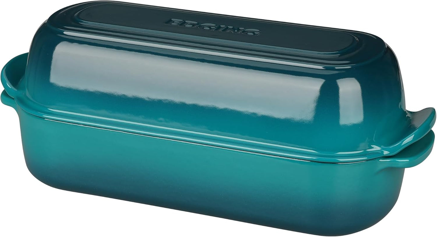 Enameled Cast Iron Loaf Pan with Lid, Dutch Oven for Homemade Bread Baking, 12.5x5.5 inch, 5Qt, Darkcyan