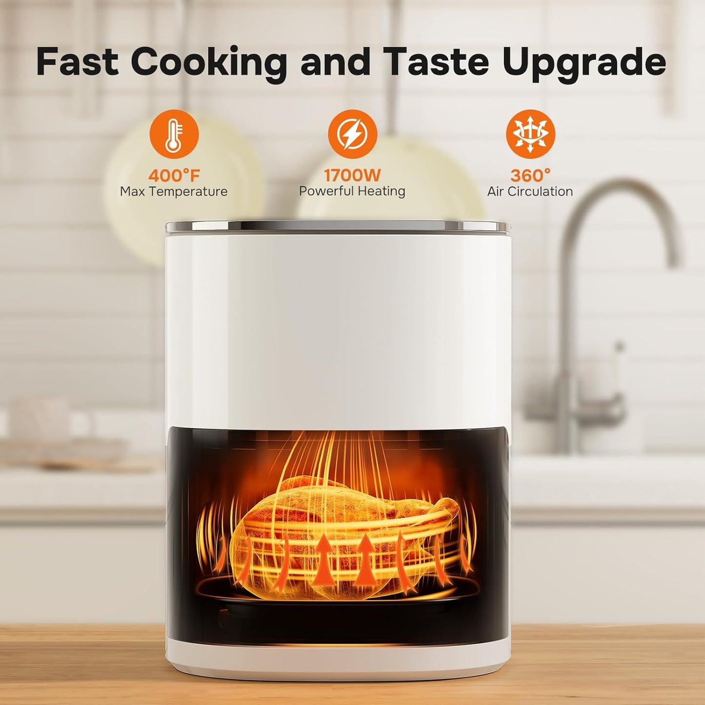 Simple Deluxe Air Fryer - 6.34 QT Digital Airfryer with Visible Window, 12 Presets Functions, Nonstick and Dishwasher-Safe Basket, 1700W, Beige