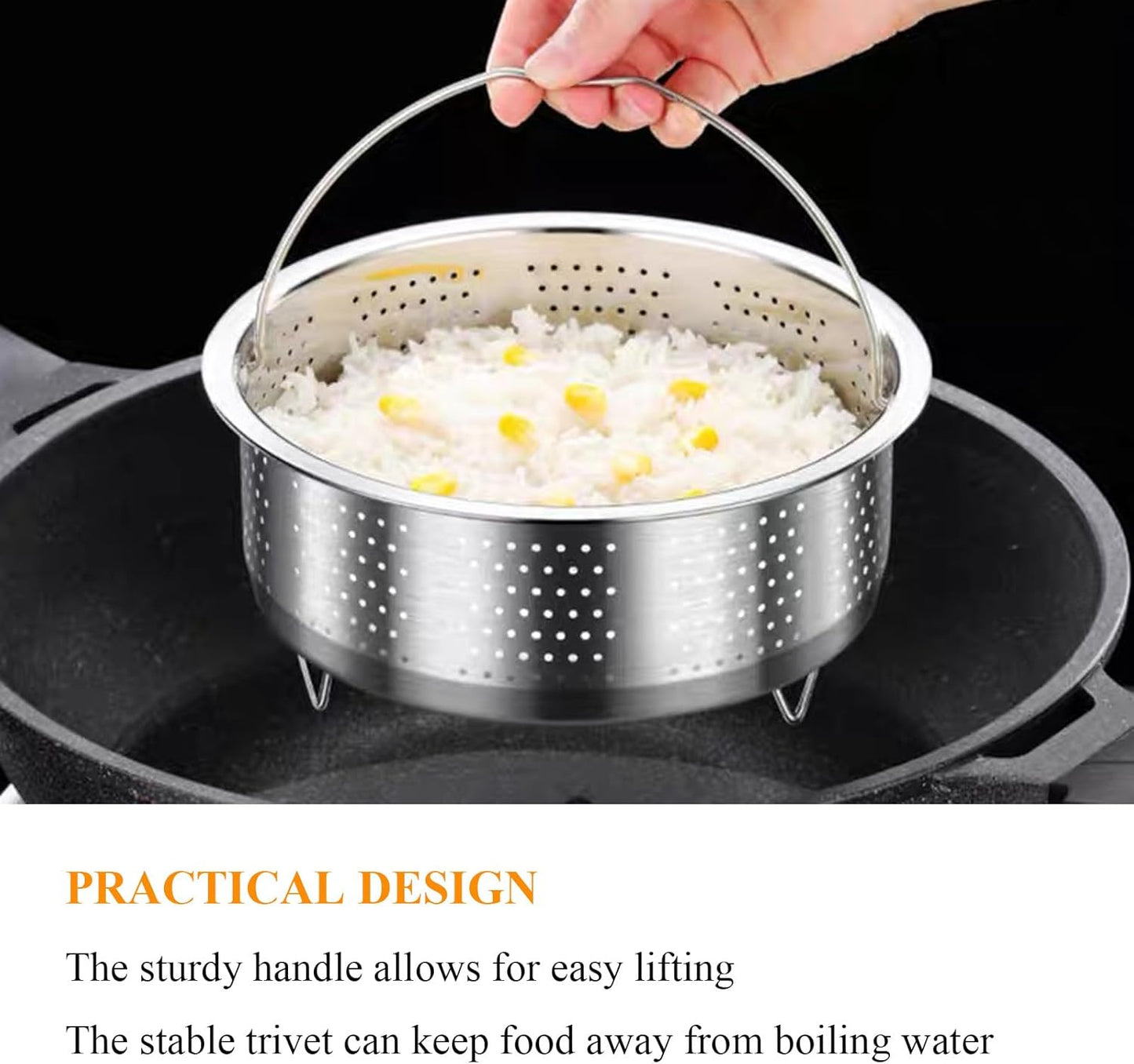 Vegetable Steamer Basket, Veggie Steaming Basket for Cooking, Stainless Steel Steamer Insert for Pot, 7.9 inch