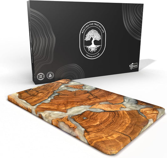 Handmade Olive Wood Resin Cutting Board, Wood and Resin Charcuterie Boards for Housewarming Gifts, Resin Cheese Board, Decorative Cutting Board for Kitchen, Luxury Olive Wood Charcuterie Board