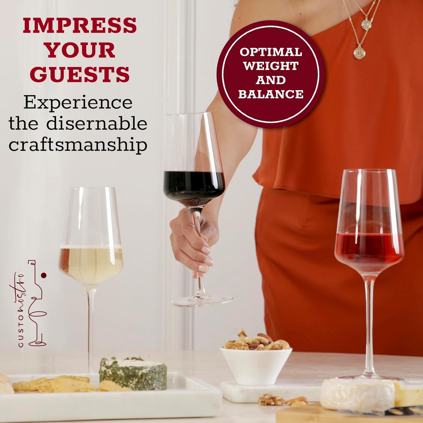 Gusto Nostro Crystal Wine Glasses Set of 4, 13.5 Oz Long Stem Modern Wine Glasses for White and Red Wine, Dishwasher Safe, Fancy, Elegant, Large and Tall Wine Glass for Wedding Christmas Anniversary