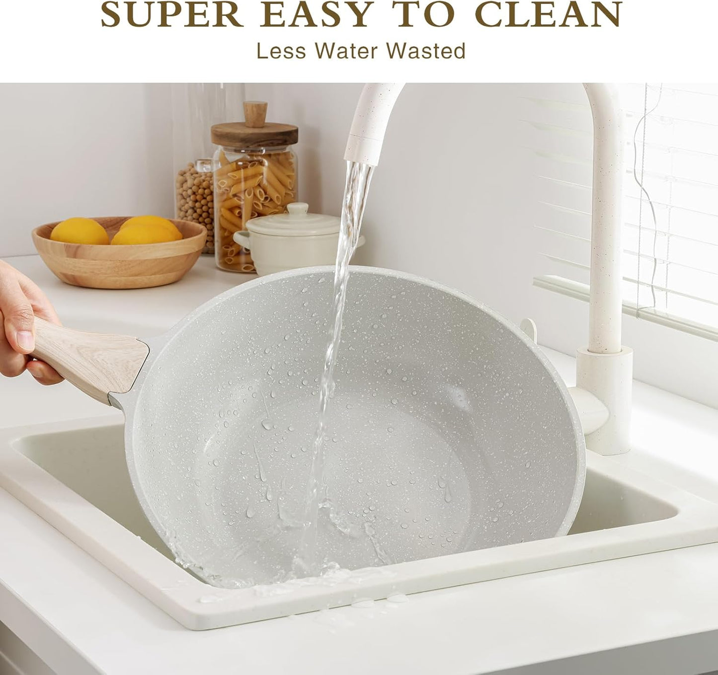 Ceramic Wok Pan, 12 Inch Nonstick Wok with Lid, Healthy Non Toxic Woks & Stir-fry Pans for Cooking, Induction Cookware, PFOA & PFAS Free