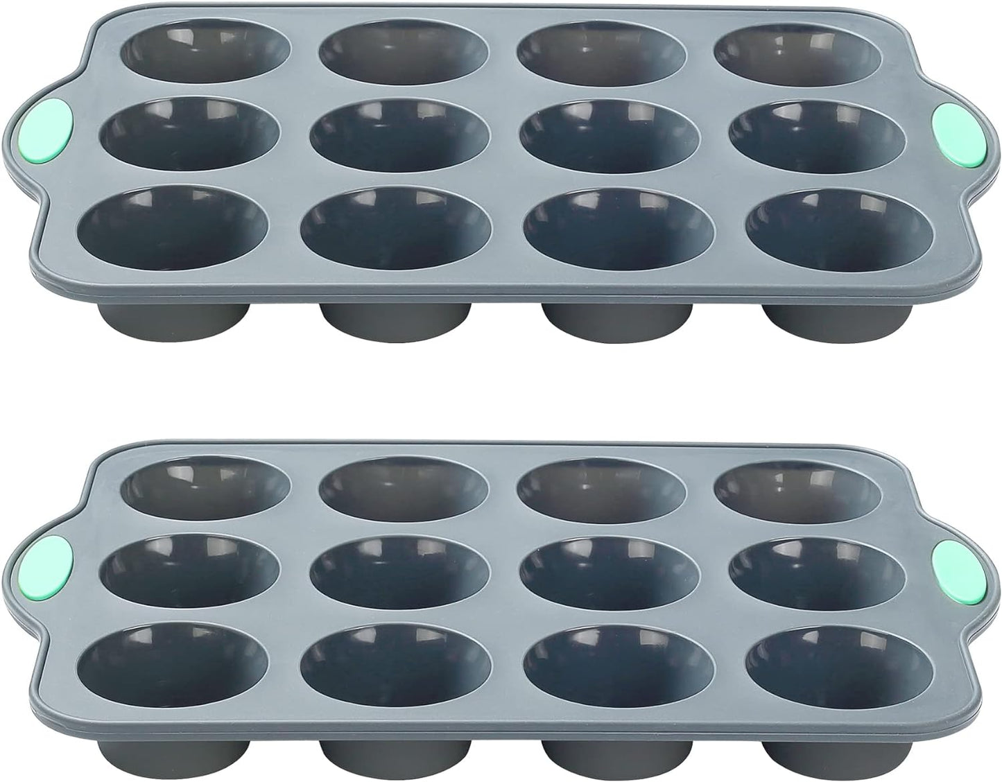 To encounter Small Silicone Muffin Pan, 2 Pack 12-Cup, Nonstick Baking Cups, Cupcake Pan with Metal Reinforced Frame More Strength