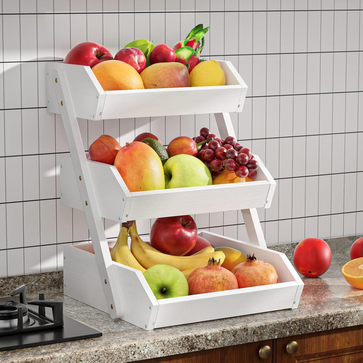 G.a HOMEFAVOR Fruit Basket for Kitchen, 3-Tier Fruit Bowl for Kitchen Counter, Vegetable Storage Stand for Fruit Shop, 15 mm Thickness (WHITE)