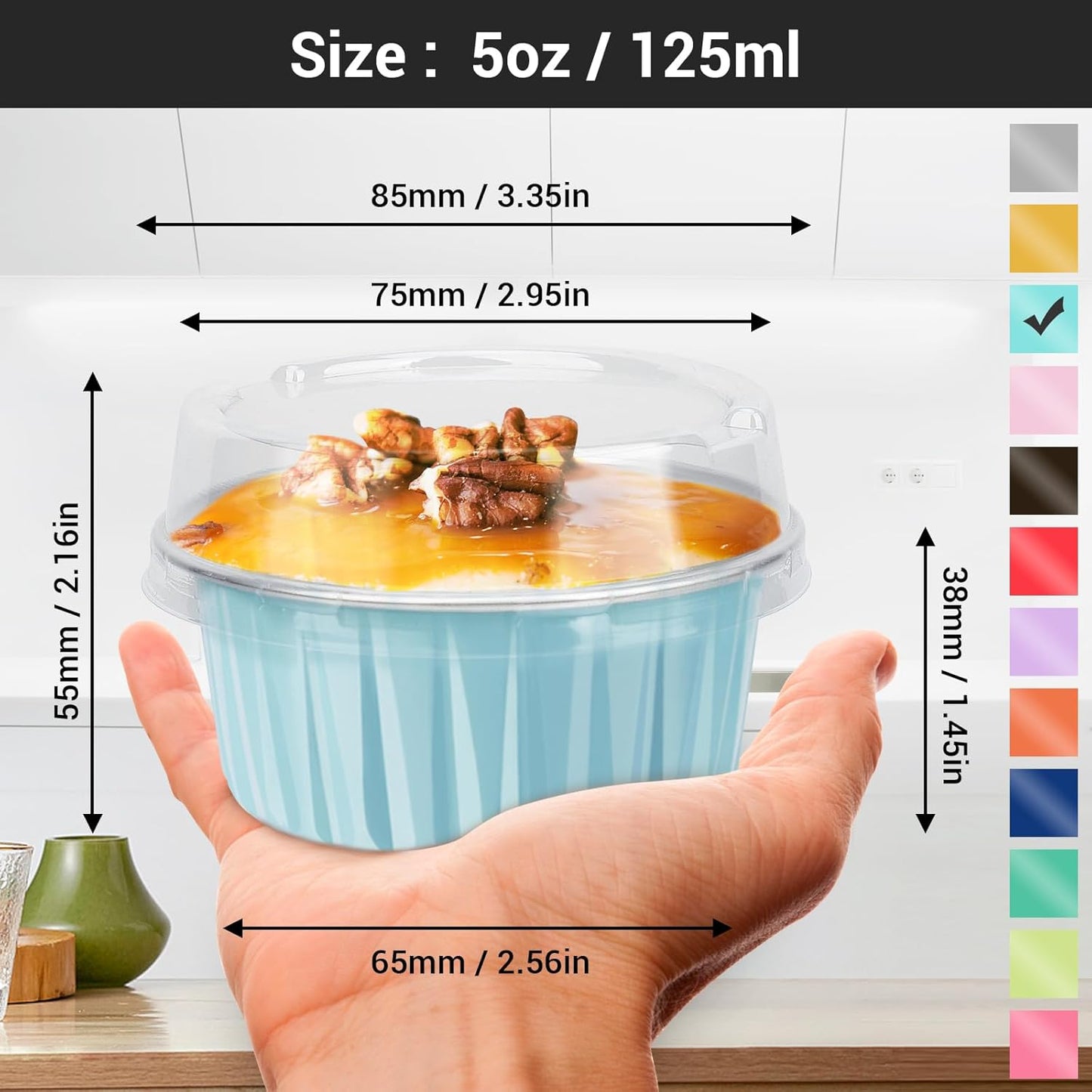 EUSOAR Aluminum Pans with Lids, 30pcs 5oz 125ml Disposable Aluminum Foil Muffin Liners Ramekins Cupcake Baking Cups, Disposable Foil Baking Cups Containers Mini Pie Creme Brulee Pans