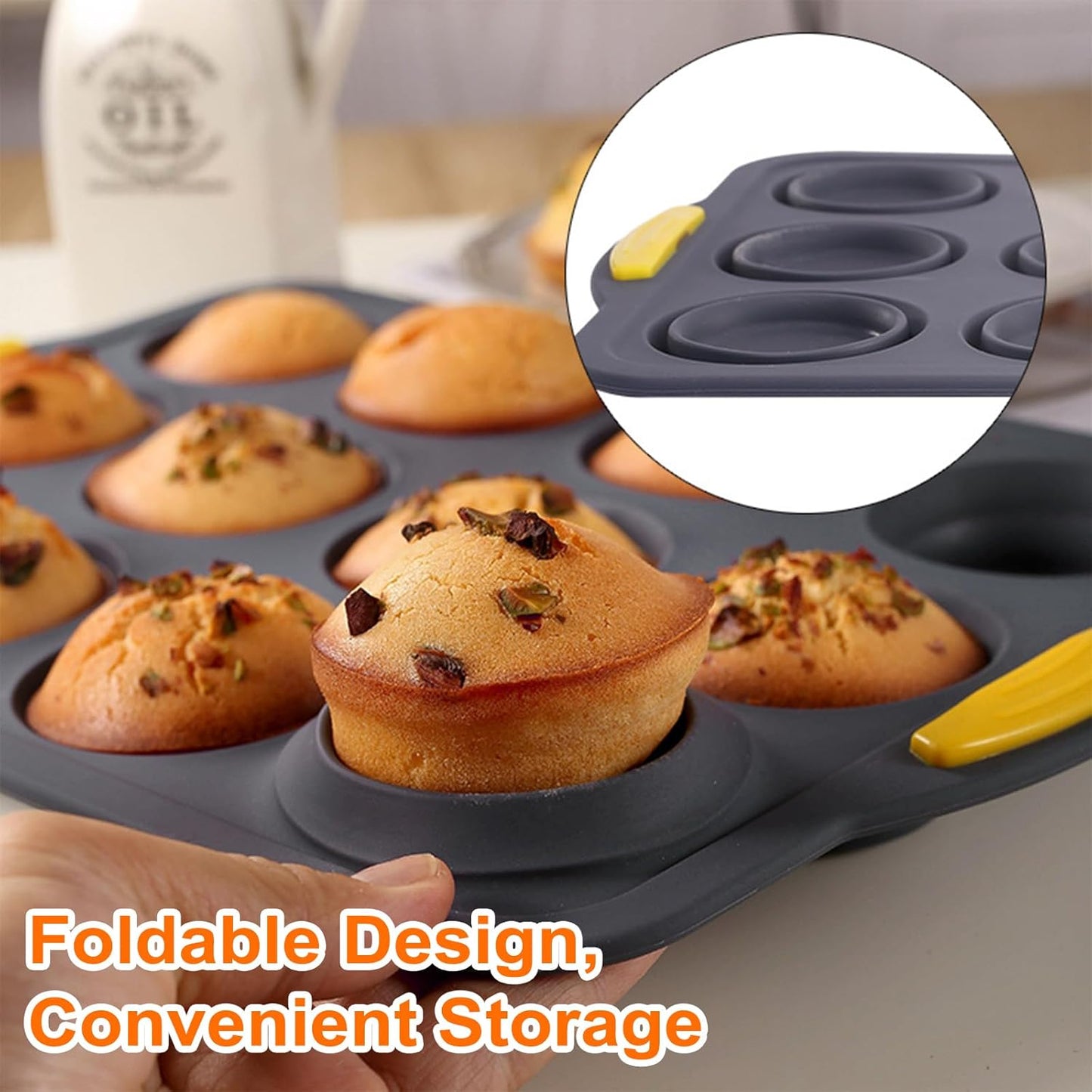 Muffin Pan, Cupcake Pan, Set of 2, 12-Cup Muffin Tin, Non-Stick Bakeware, Easy to Release and Clean, Baking Molds, Muffin Tray, Molds for Homemade Cupcakes & Muffins (Blue silicone)