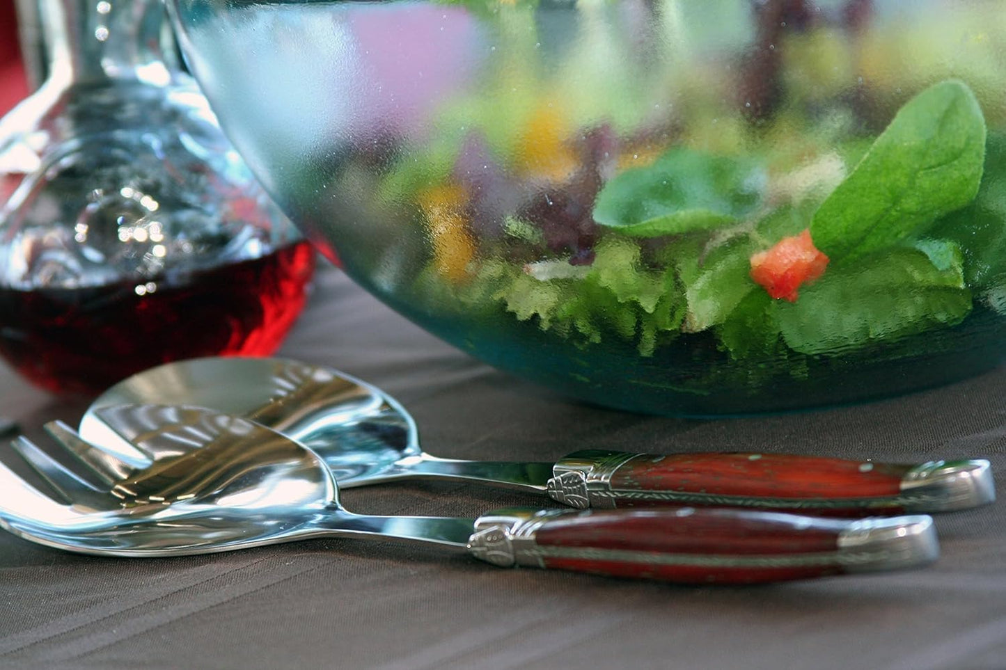 French Home Laguiole Connoisseur (Rosewood) Salad Servers 2 Piece Set — Stainless Steel Flatware Set — Salad Serving Utensils — Silverware Set Spoon and Fork Set — Dining Utensils Set