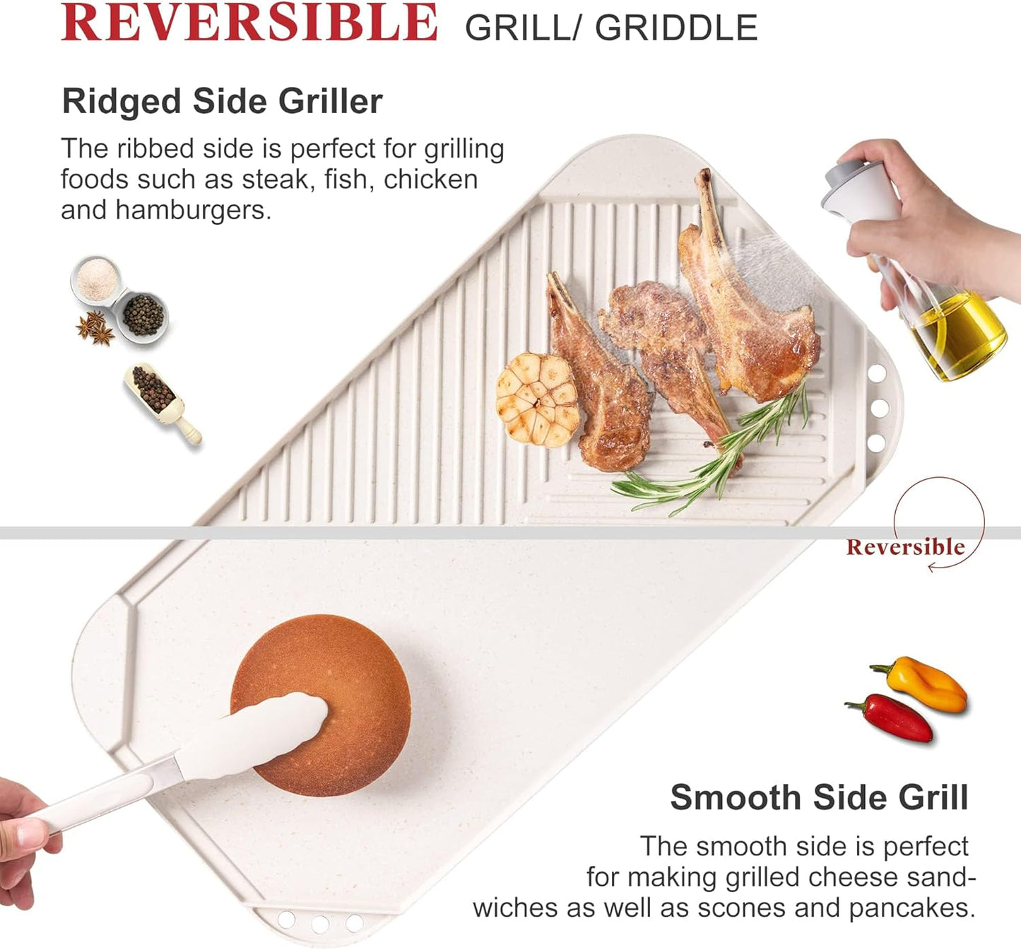 Caannasweis 20Pcs Cookware Sets, Nonstick Pots and Pans Set, Granite Induction Cookware, Non Stick Kitchen Cooking Set, Grayish White Grill Griddle Set, PFOS PFOA Free