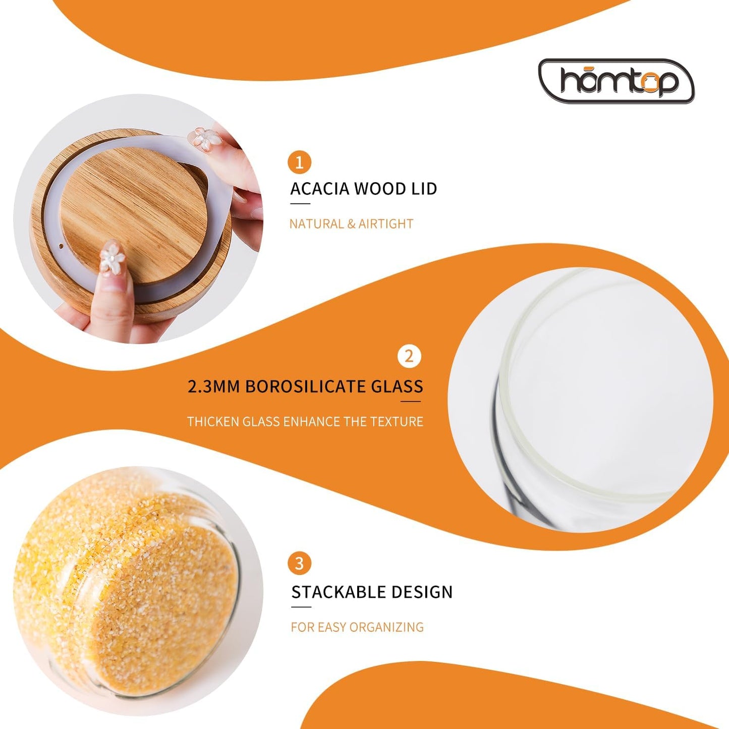 Glass Storage Jars with Acacia Wooden Lid Set of 3, 34 OZ High Borosilicate Glass Containers Kitchen Food Canisters s for Coffee Beans/Sugar/Tea/Nuts