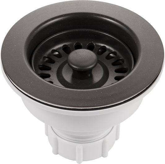 Houzer 190-9265 - 3-1/2 Inch Matte Black Kitchen Sink Basket Strainer, Durable Food Catcher Stopper for Metal Kitchen Sink, Ideal for Filtering Waste and Preventing Clogs