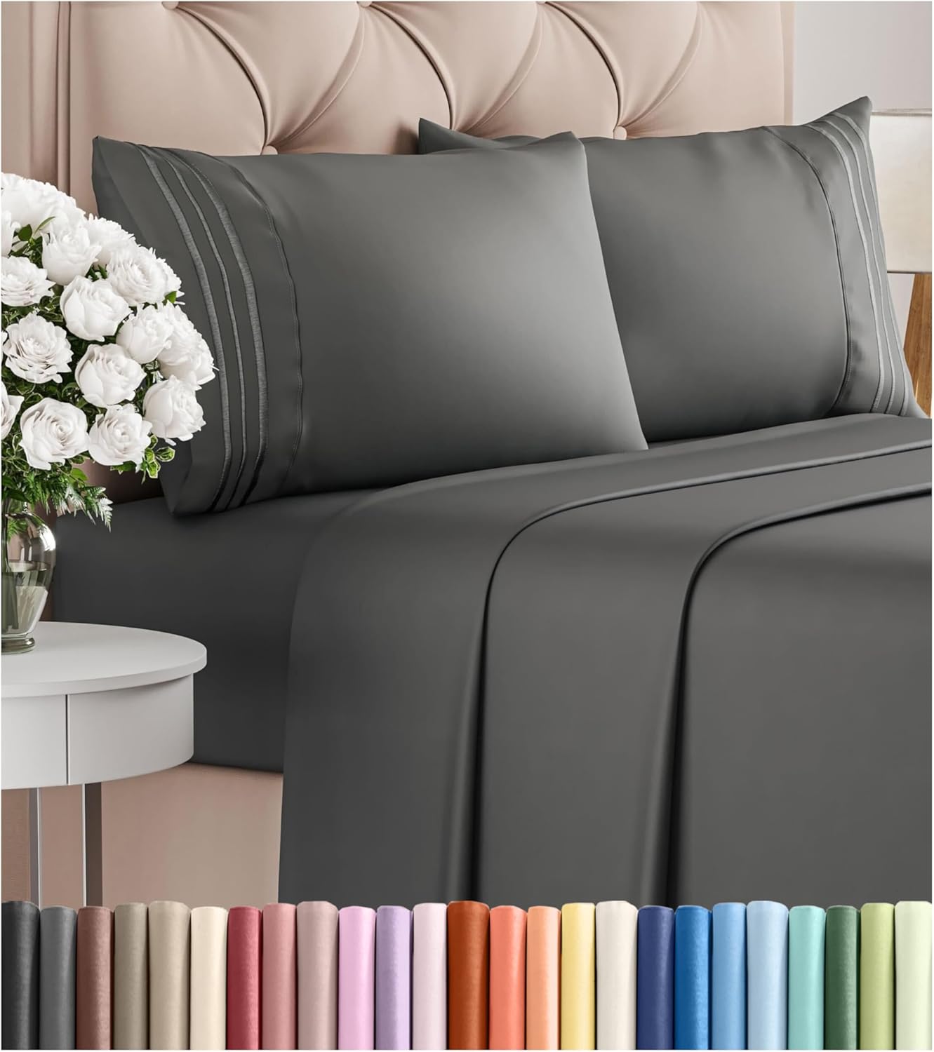 Full Size 4 Piece Sheet Set - Comfy Breathable & Cooling Bed Sheets Set - Hotel Luxury Bedding for Women, Men, Kids, Teens, Boys & Girls - Deep Pockets, Ultra-Soft, Wrinkle Free - Oeko-Tex - Charcoal