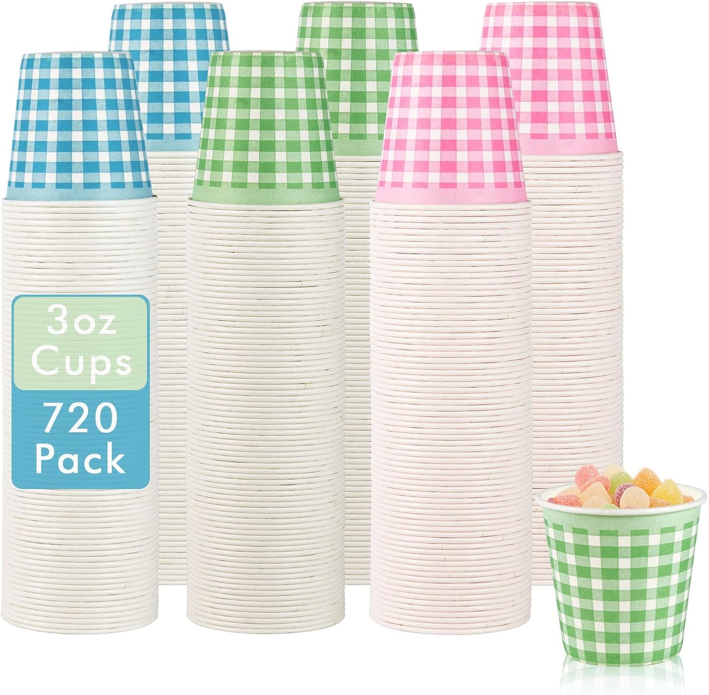 LITOPAK 720 Pack 3 oz Paper Cups, Colorful Disposable Bathroom Cups, Small Mouthwash Cups, Mini Snack Cups, and Disposable Paper Cups for Home, Bathroom, Picnic, Party, and Events.