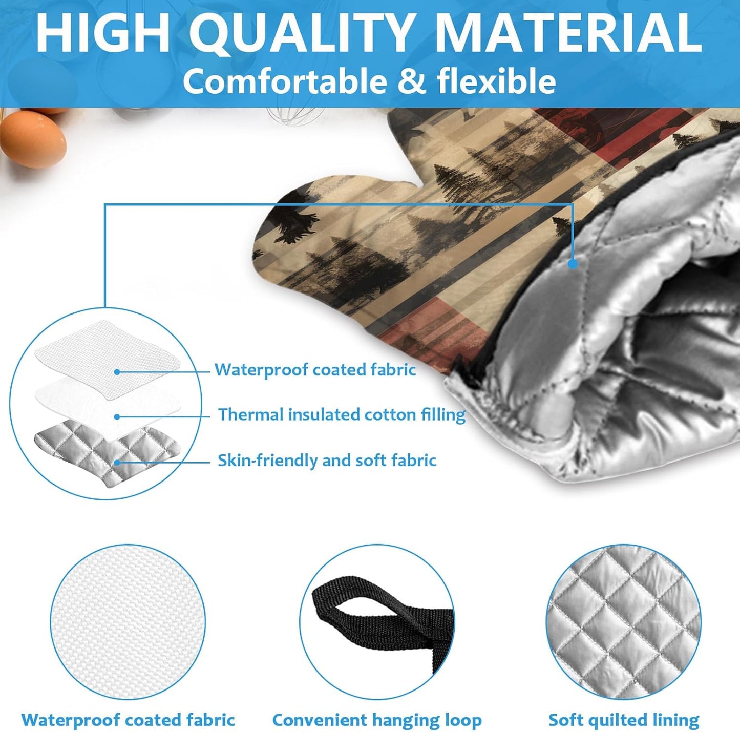 Deer and Bear Oven Mitts and Pot Holders Sets Heat Resistant 4Pcs Wild Animal Potholders Oven Gloves Hot Pads for Kitchen Baking Cooking Grilling BBQ