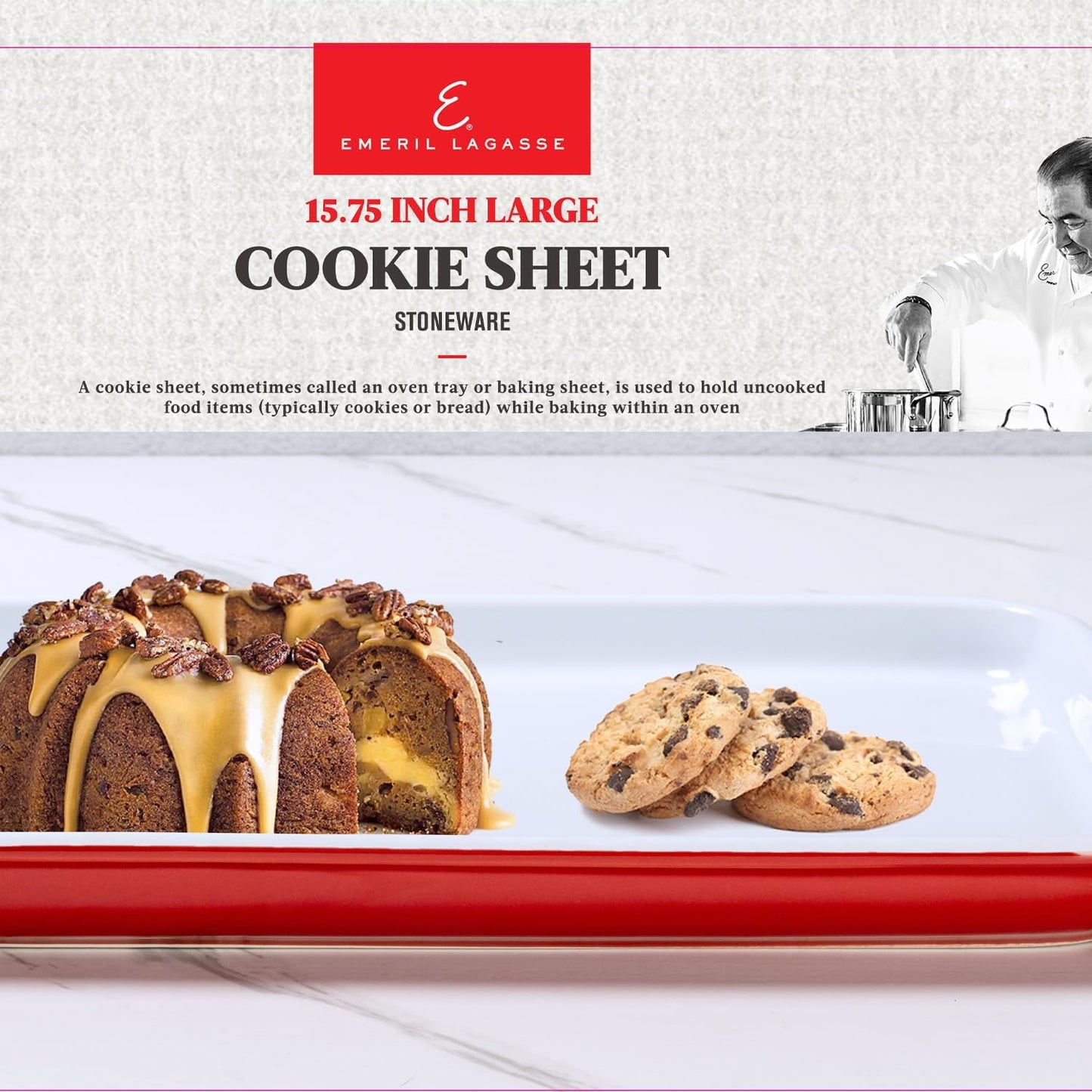 Emeril Lagasse 15.75 IN Large Baking Sheet – Stoneware Cookie Sheet & Baking Tray, Oven Safe Baking Trays for Oven
