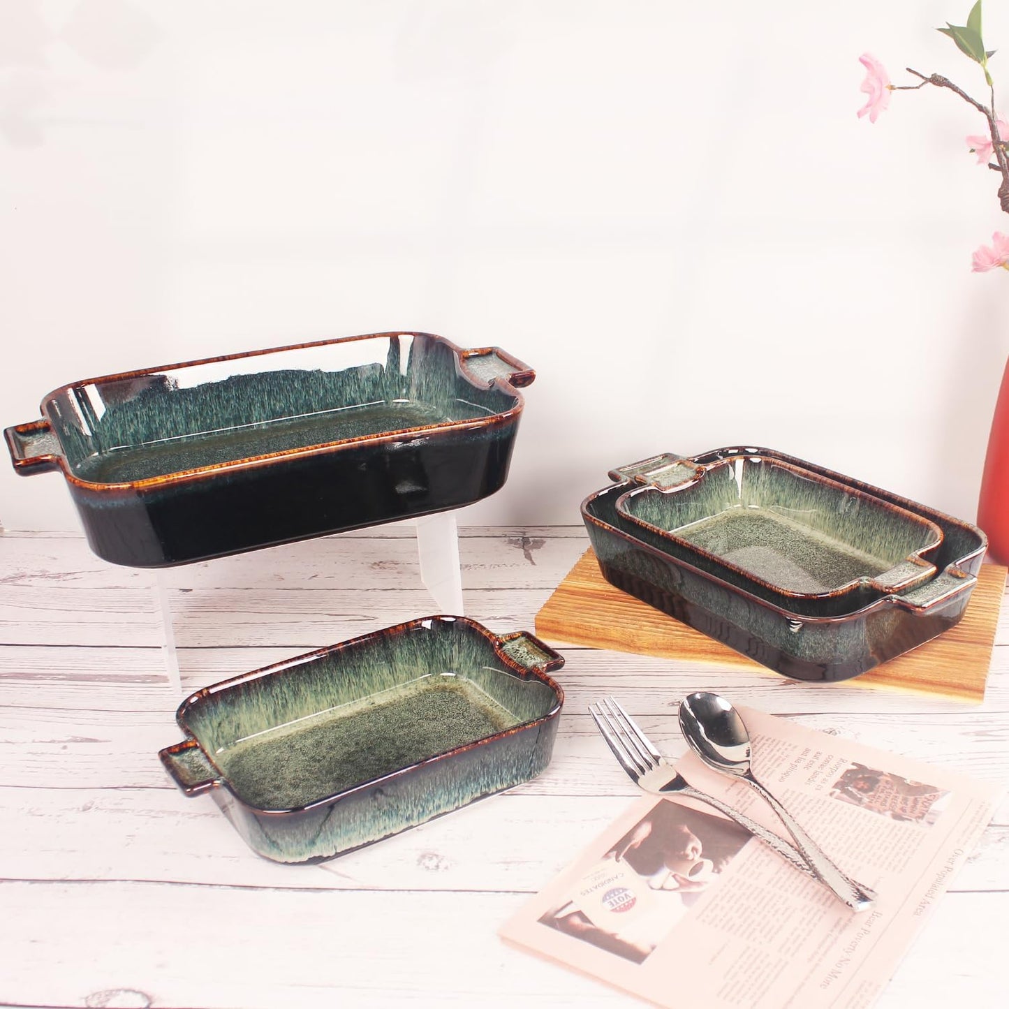 Ceramic Casserole Baking Dish - 1.4 Quarts Baking Dish for Oven, Lasagna Pans, Oven Safe Durable Bakeware for Kitchen Home Decor, Banquet and Dinner, Rectangular 1 pieces 10 x 7 Inch