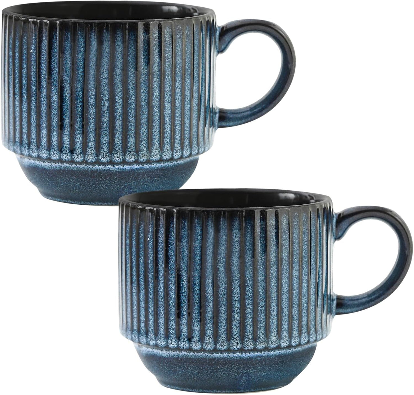 Hasense Coffee Mug Ceramic Set of 2 with Stand - 15 oz Stackable Coffee Cups for Wedding & Housewarming Gifts - Microwave Dishwasher Safe, Navy Blue