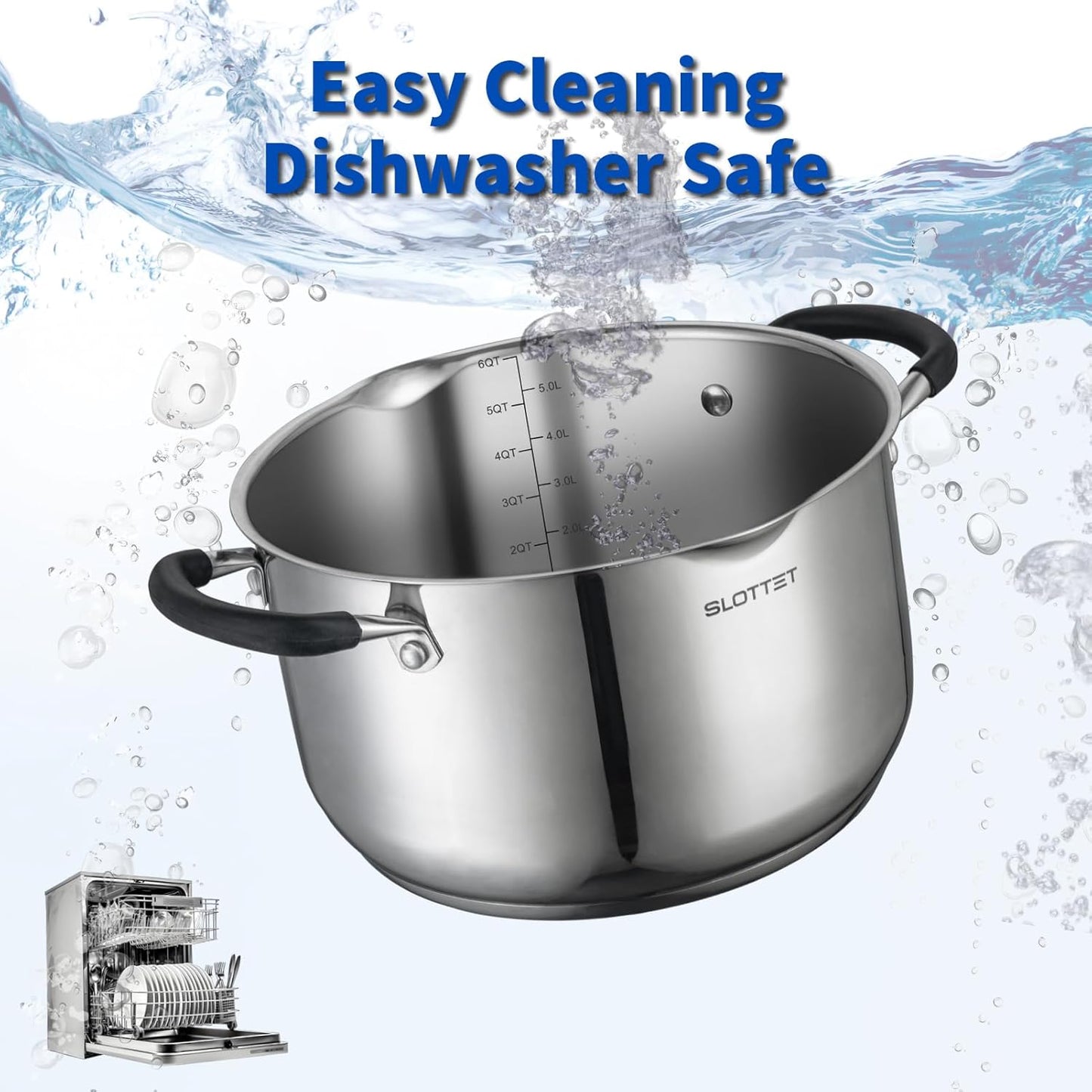 6 Quart Stainless Steel Stock Pot with Strainer Glass Lid,6 Qt Soup Pot Multipurpose Stockpot with Pour Spout,Stay-cool silicone Handle.