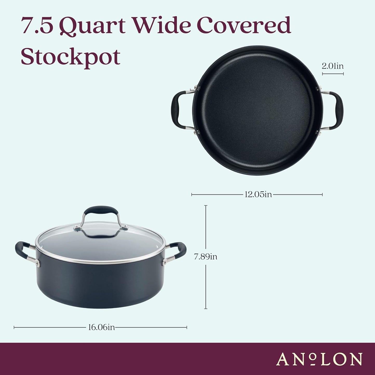 Anolon Advanced Home Hard-Anodized Nonstick Wide Stock Pot/Stockpot (7.5-Quart, Onyx)
