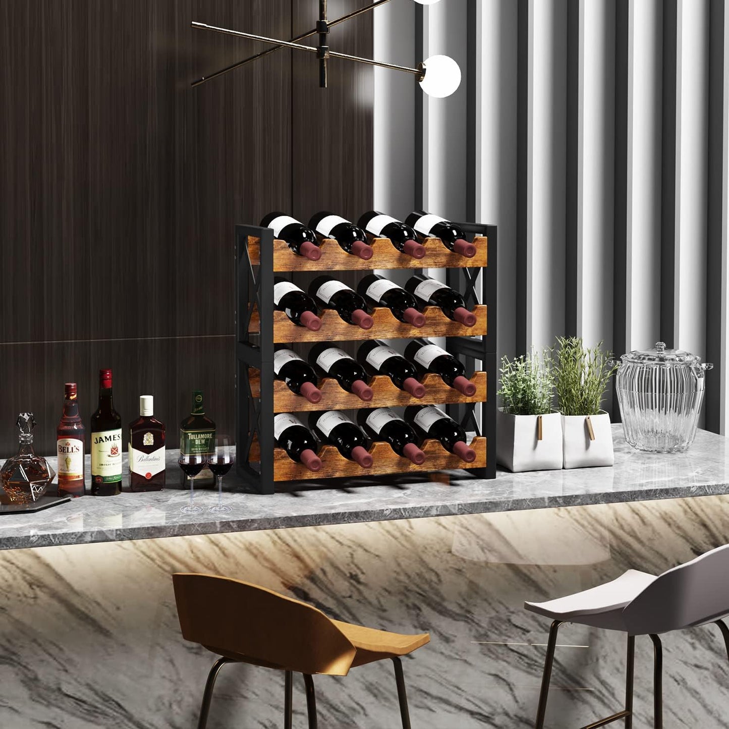 Homeiju 2-in-1 Wine Rack Countertop, Small Wine Rack Organizer Holder, Wooden Wine Rack Inserts for Cabinet, Stackable Wine Rack for Kitchen,Home Bar