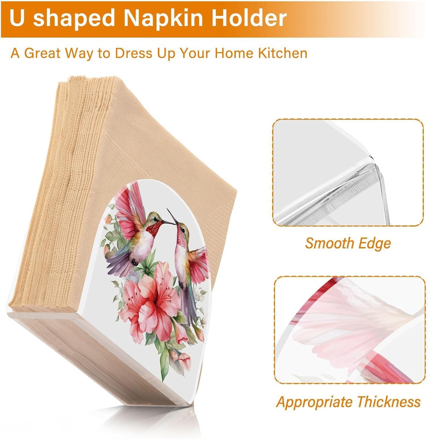 Hummingbirds Spring Floral Napkin Holder for Table Paper Napkins Holder Acrylic Tissue Dispenser Kitchen Dining Room Bathroom Party Car Decor
