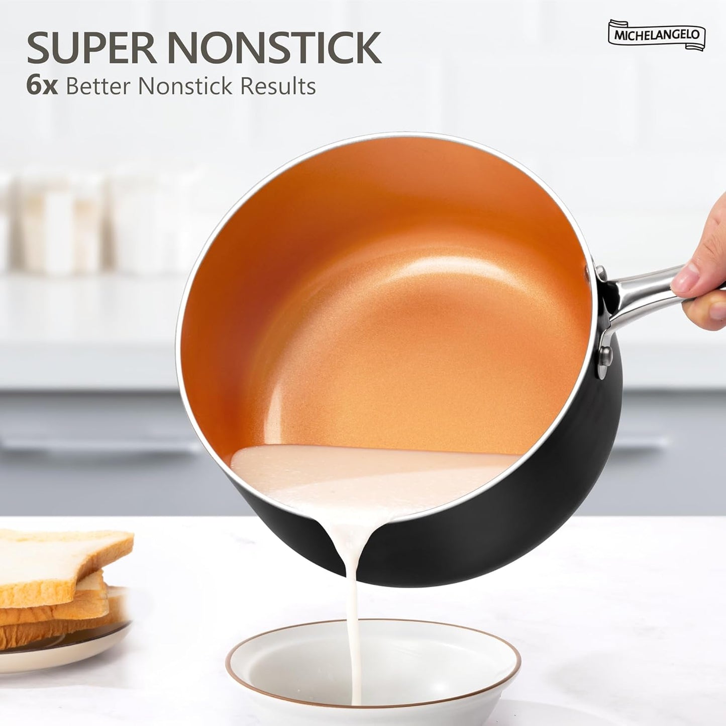 MICHELANGELO Nonstick 1Qt & 2Qt Copper Sauce Pan Set with Lid, Small Pot with Lid, Ceramic Nonstick Saucepan Set, Small Sauce Pots