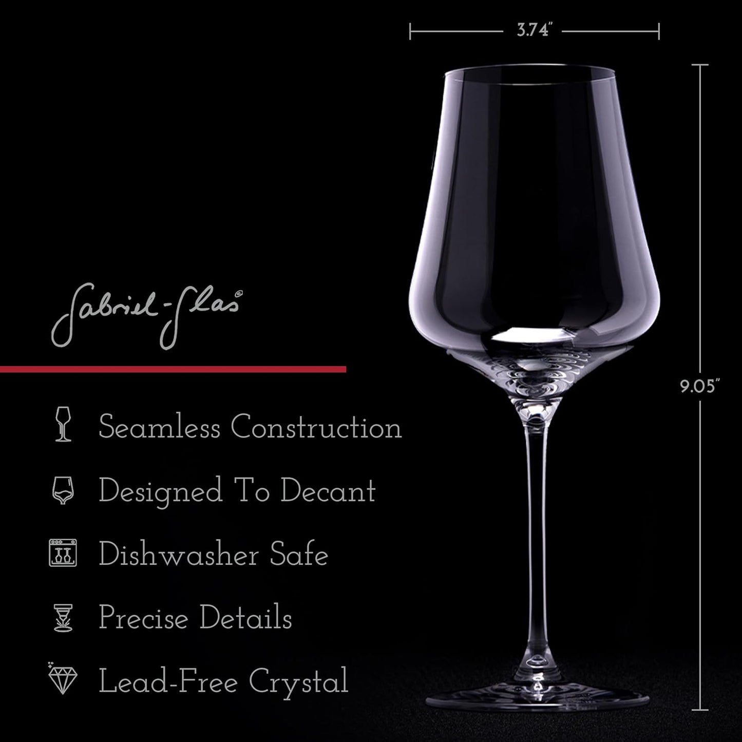 Gabriel-Glas Crystal Wine Glasses, Set of 6 with Gift Box - Premium, Universal Wine Glass for Red and White Wine - Dishwasher Safe, Lead-Free, 16 oz