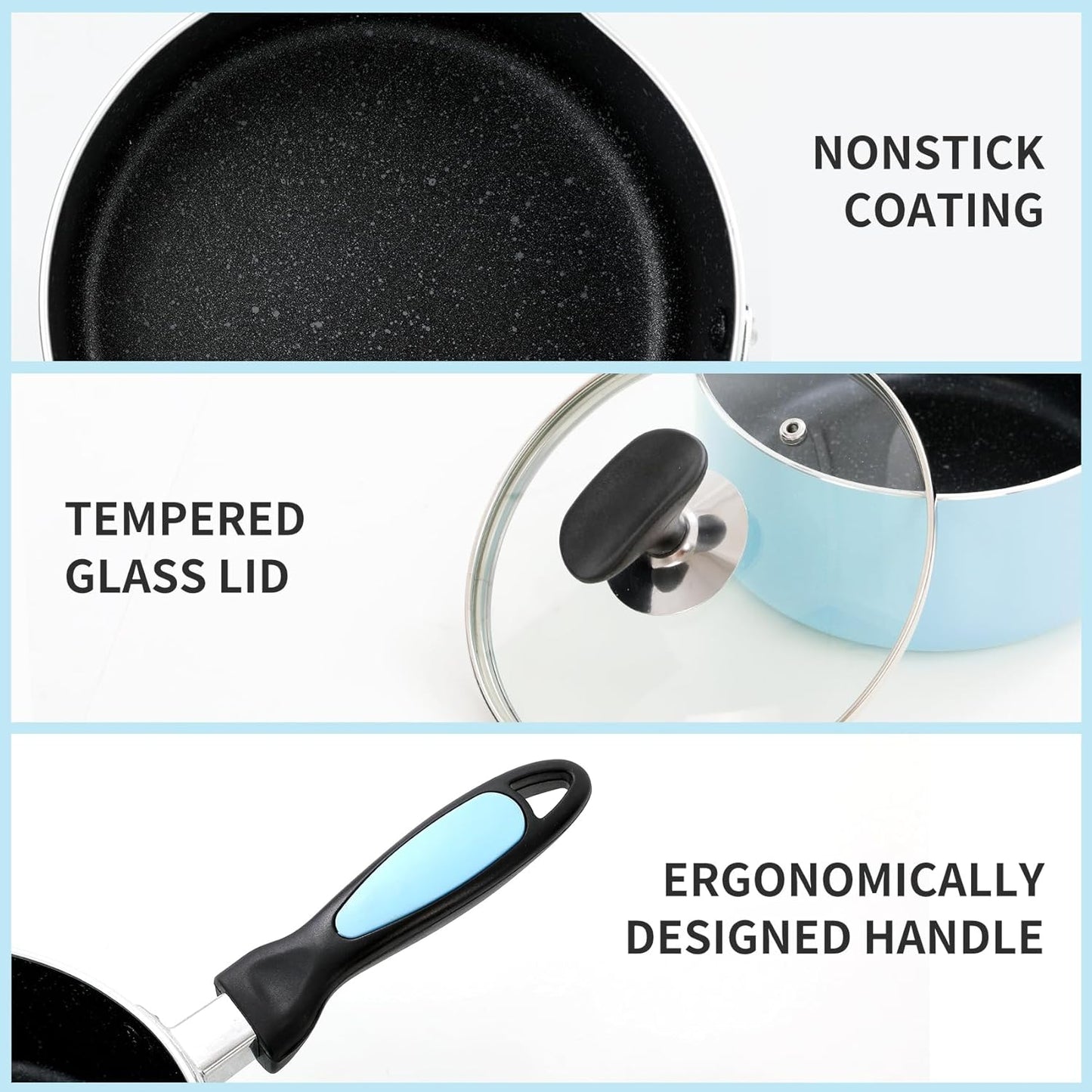 Nonstick Saucepan Set with Lid, Non Stick 1Qt & 2Qt Sauce Pan Set with Glass Lid Small Pot for Home Kitchen