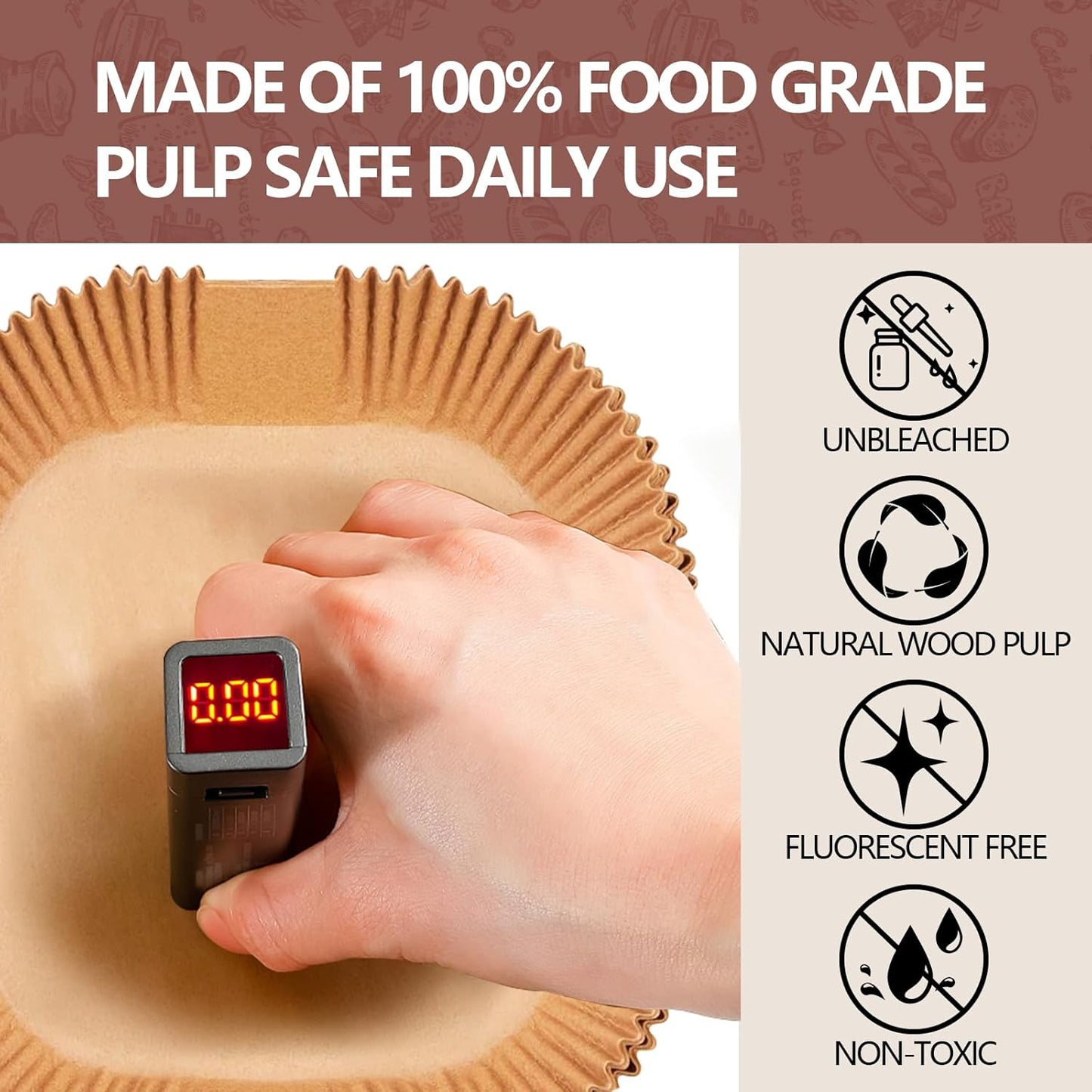 UBeesize 9 Inch Air Fryer Paper Liners, 400 PCS Parchment Paper, Air Fryer Disposable Paper Liners for Microwave, Non-Stick Sheets Square Free of Bleach（Bottom size 8 Inch）