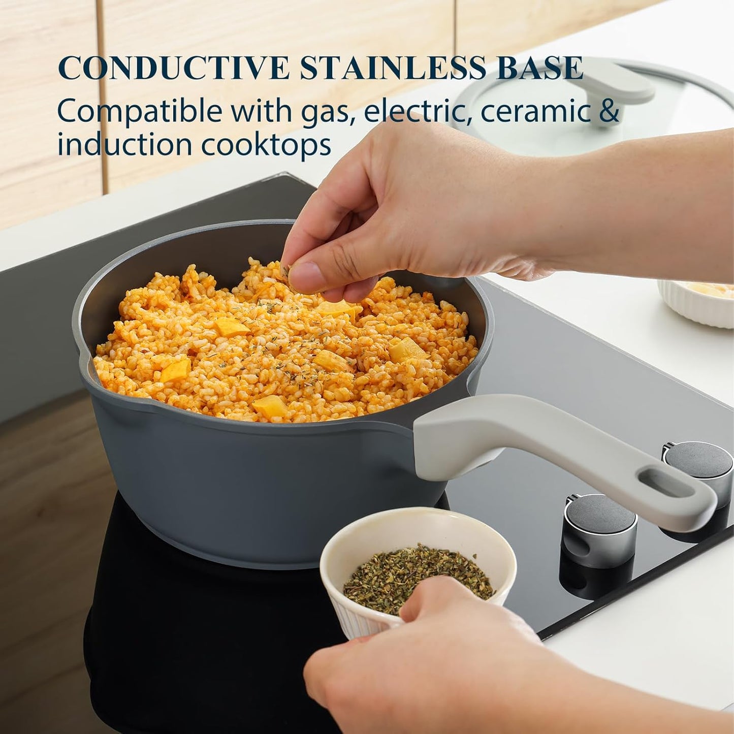 Nonstick Saucepan Set with Lids, 2QT and 2.7QT Ceramic Sauce Pan Set, Non Toxic Sauce Pots with Pour Spouts for Multipurpose Use, PTFE, PFOA & PFAS Free, Induction Compatible