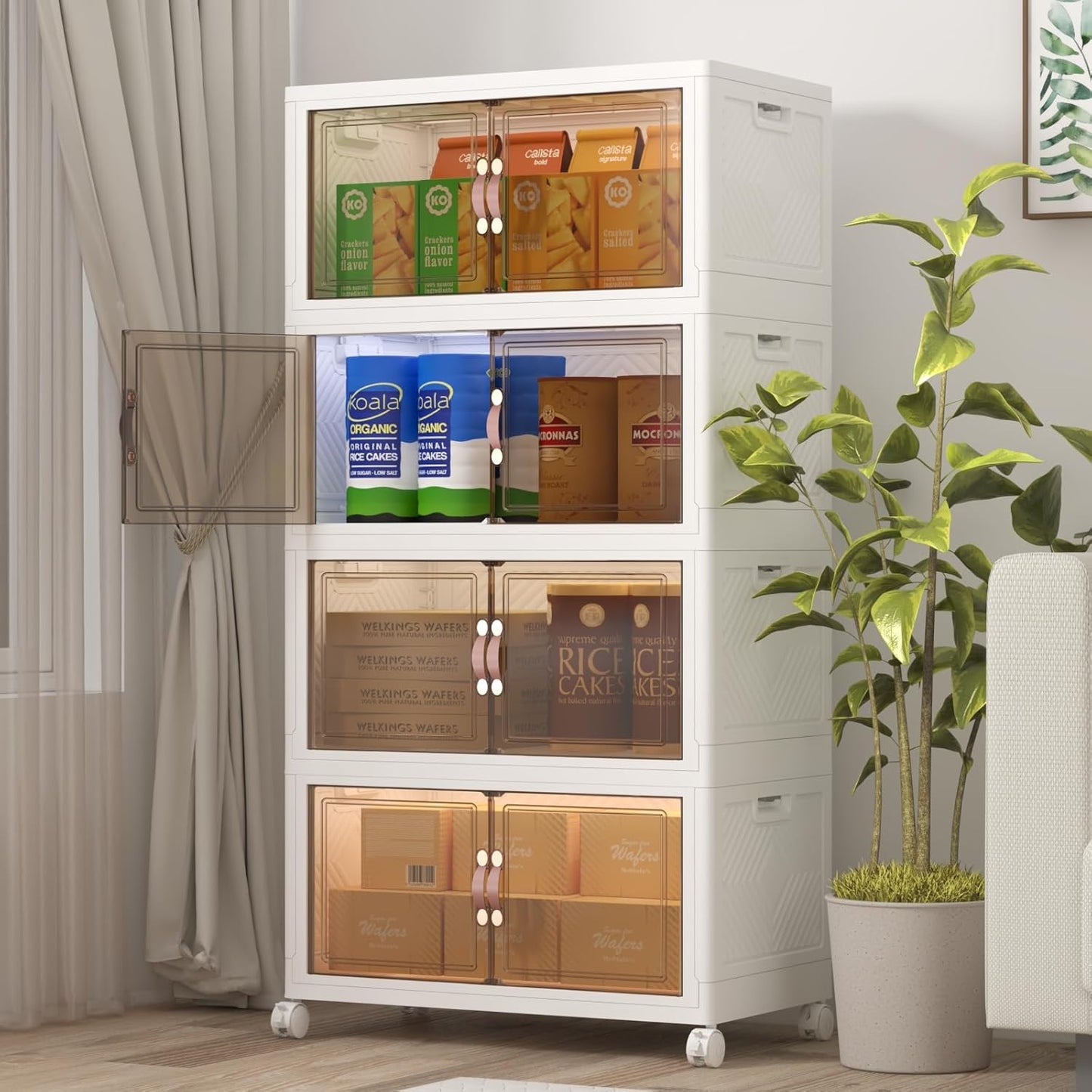 Extra Large Stackable Storage Bins with Lids and Wheels, Foldable Collapsible Closet Organizers,480QT-120QT/30GAL*4Pack Plastic Stackable Storage drawers for bedroom Dorm