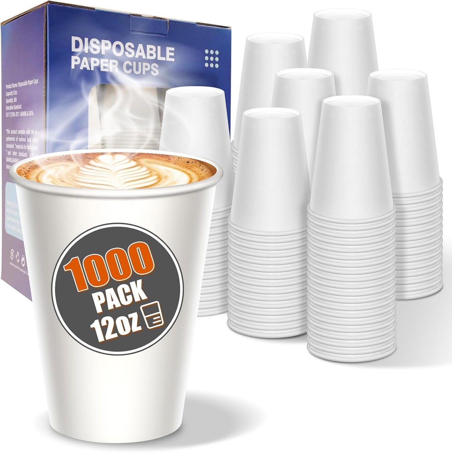 1000 Count 12 OZ Disposable Paper Cups, paper Coffee Cups, Leak-Proof, Extra-Thick，Perfect for Office Party Home Travel Businesses and Events.