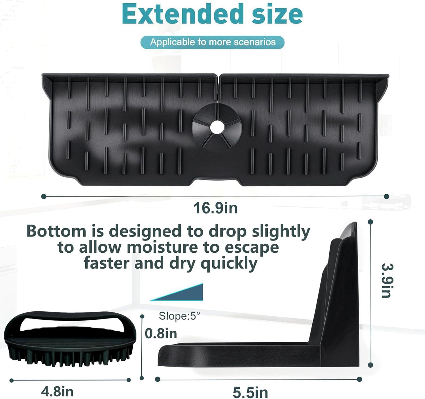 Kitchen Sink Splash Guard，Sink Draining Pad Behind Faucet，Faucet Mat for Kitchen Sink，Comes with a Silicone Brush for Cleaning Drying Mat for Countertop Protect