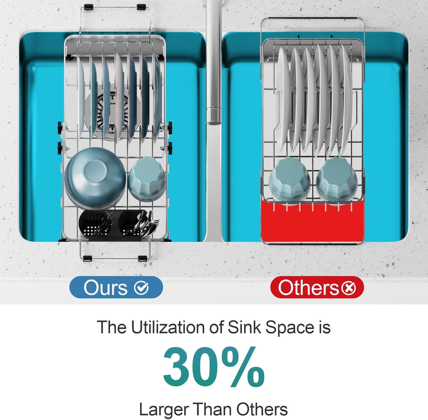 GSlife Small Sink Dish Drying Rack - Stainless Steel Capacity Extendable Narrow Dish Drainer for RV Sink Apartment Kitchen, 11.9“-16.7” L x 9" W x 5.7" H, Silver