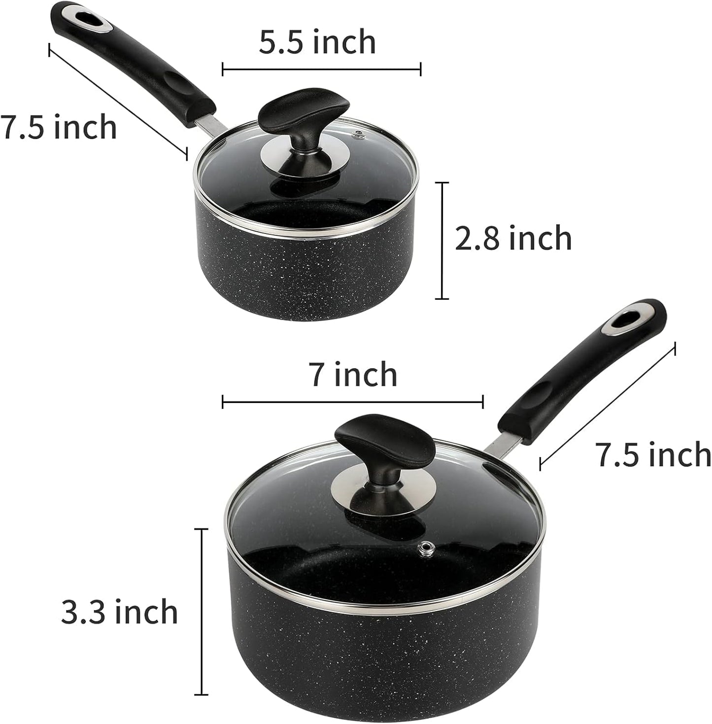Nonstick Saucepan Set - 1 Quart and 2 Quart,Ultra Non Stick Sauce Pan Small Pot with Glass Lid,Great for Home Kitchen Restaurant,Black