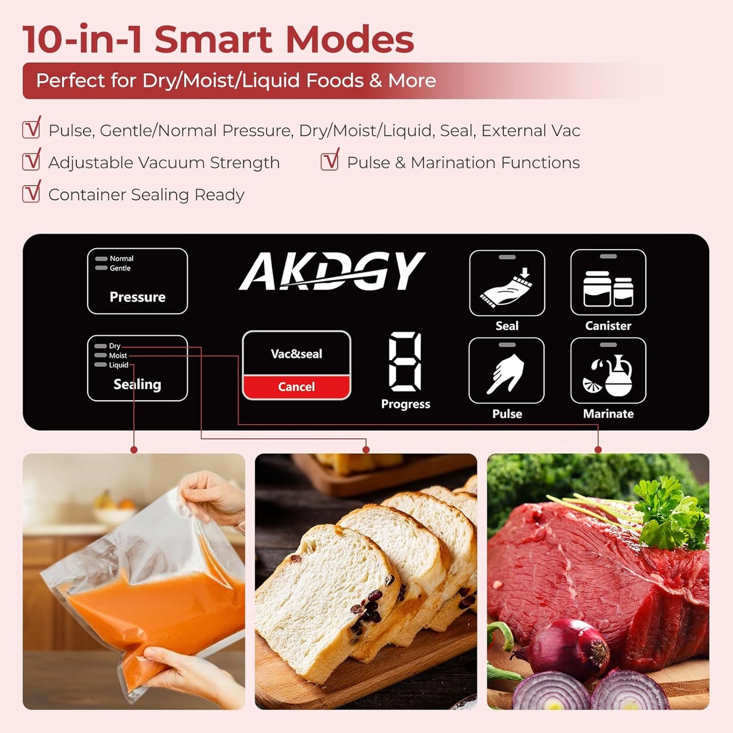 95Kpa Liquid Vacuum Sealer Machine, Full Automatic Food Sealer for Dry/Liquid/Moist Foods | Strong Suction | Digital Timer | One-Touch Operation | Built-in Cutter & Bag Storage | Removable Drip Tray