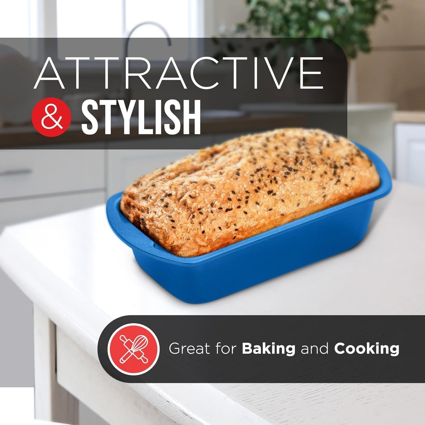Nonstick Loaf Pan Set Pack of 4, 7" to 11" Large Baking Bread Pan, Oven Safe Up to 450°F, PFOA, PFOS, PTFE Free, Space Saving Stackable Design, Stain Resistant, Dishwasher Friendly, Blue Marble