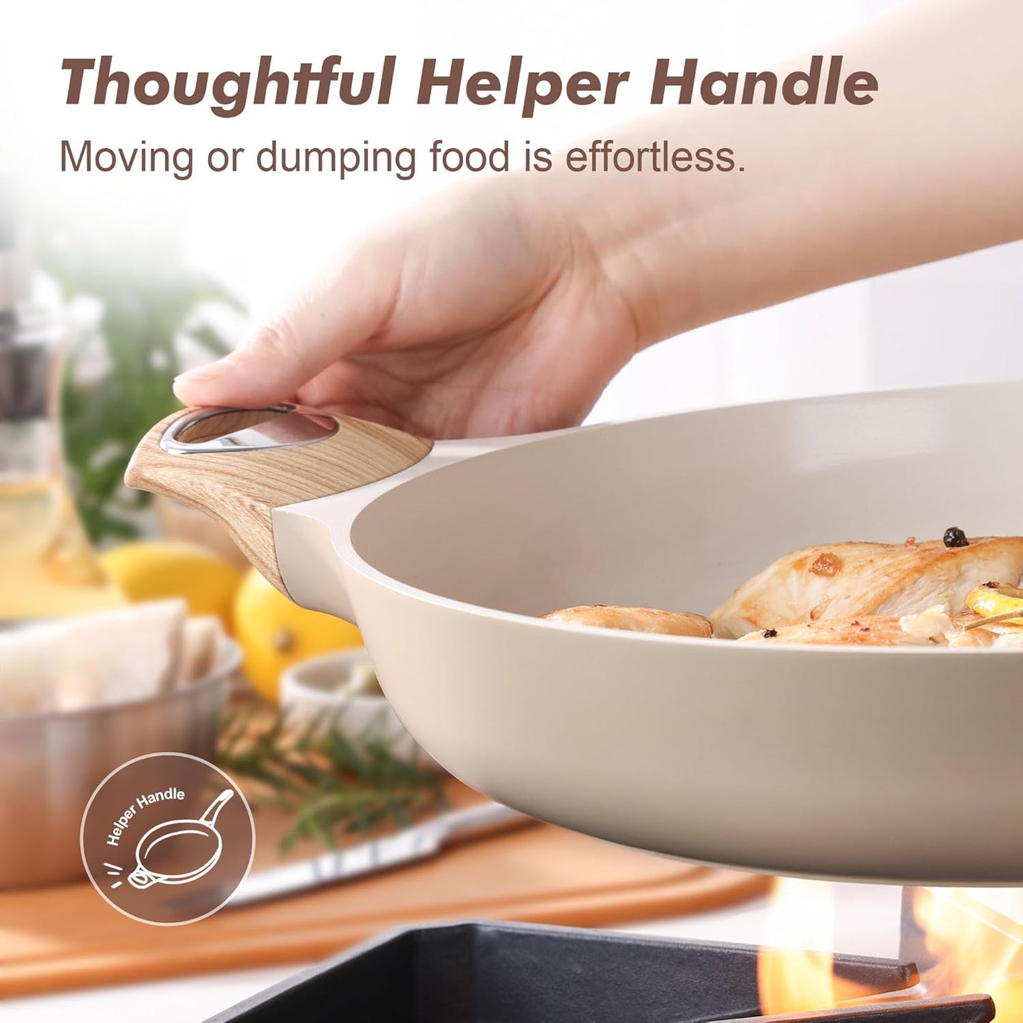 SENSARTE Ceramic Nonstick Frying Pan Skillet with Hot-resistant Handle 12.5Inch Large Non-toxic Healthy Kitchen Cooking Chef's Pan, Free of Intentionally Added PFOA/PFAS/PTFE, Induction Compatible