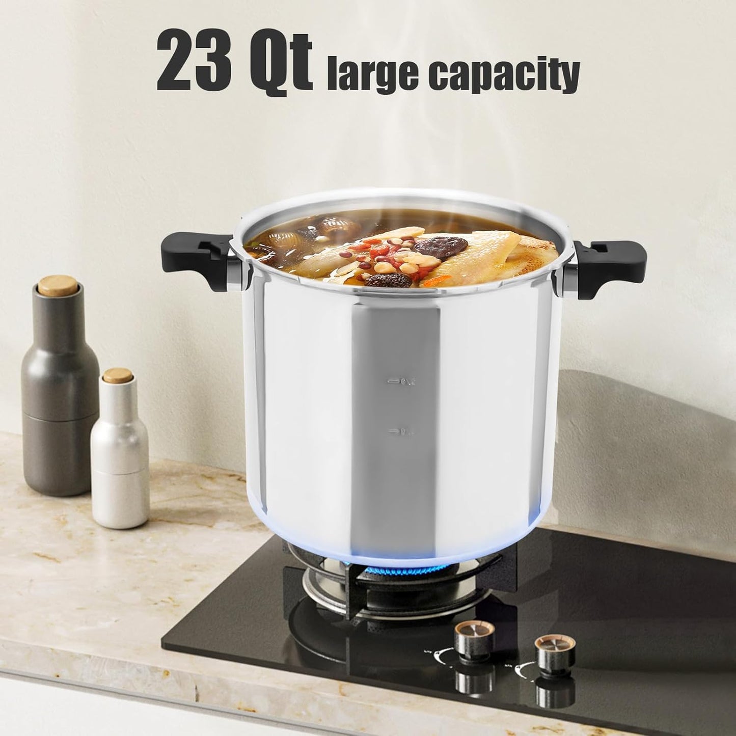 Thickened Explosion-Proof Pressure Cooker, 23 Quart Aluminium Alloy Pressure Cooker, 3 PSI Safety Valve and Gauge, Vegetables, Meats, Gas & Electric Stove Compatible