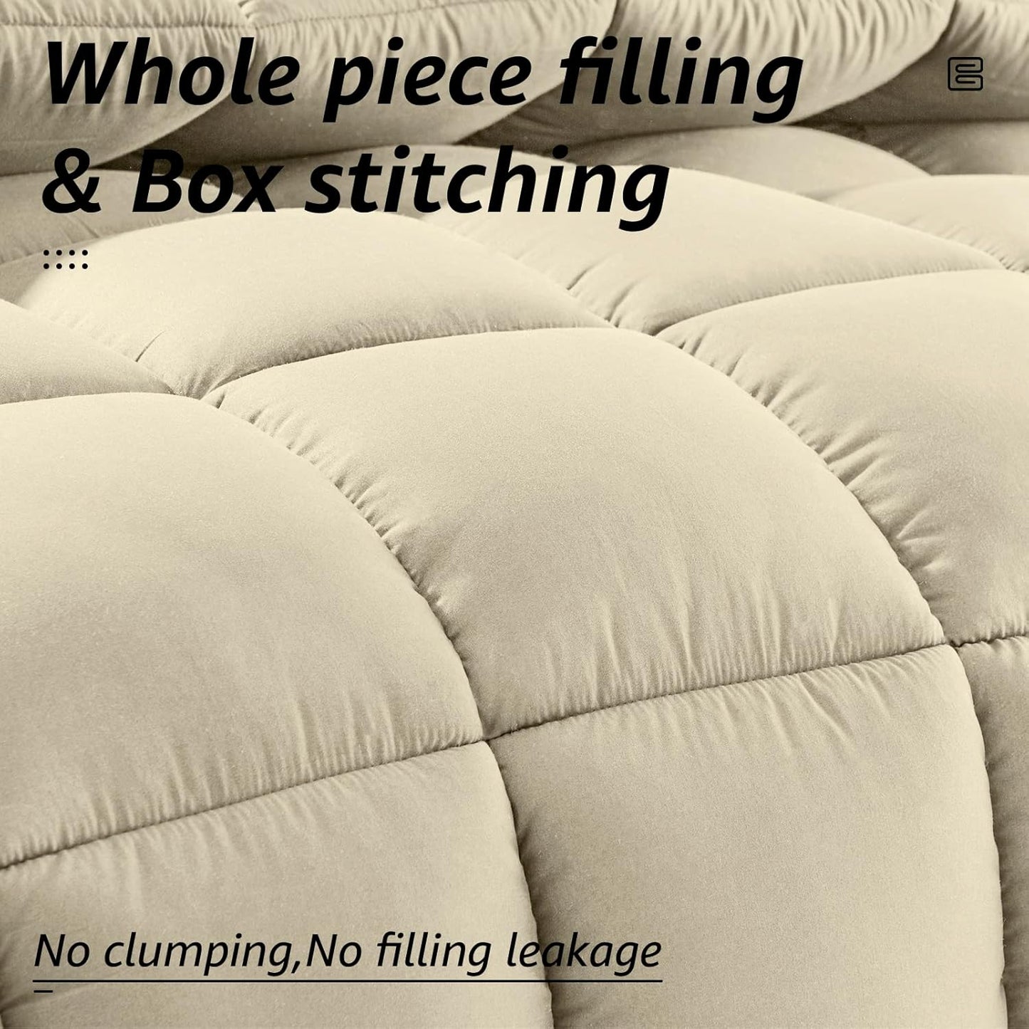 HYLEORY All Season Queen Size Bed Comforter - Cooling Down Alternative Quilted Duvet Insert with Corner Tabs - Winter Warm - Machine Washable - Beige